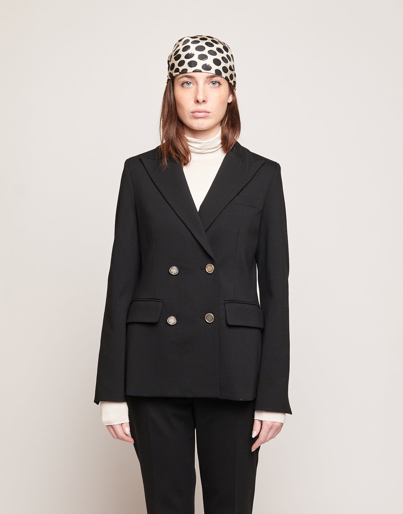DOUUOD Blazer Doppiopetto in Punto Milano con Bottoni in Metallo Nero