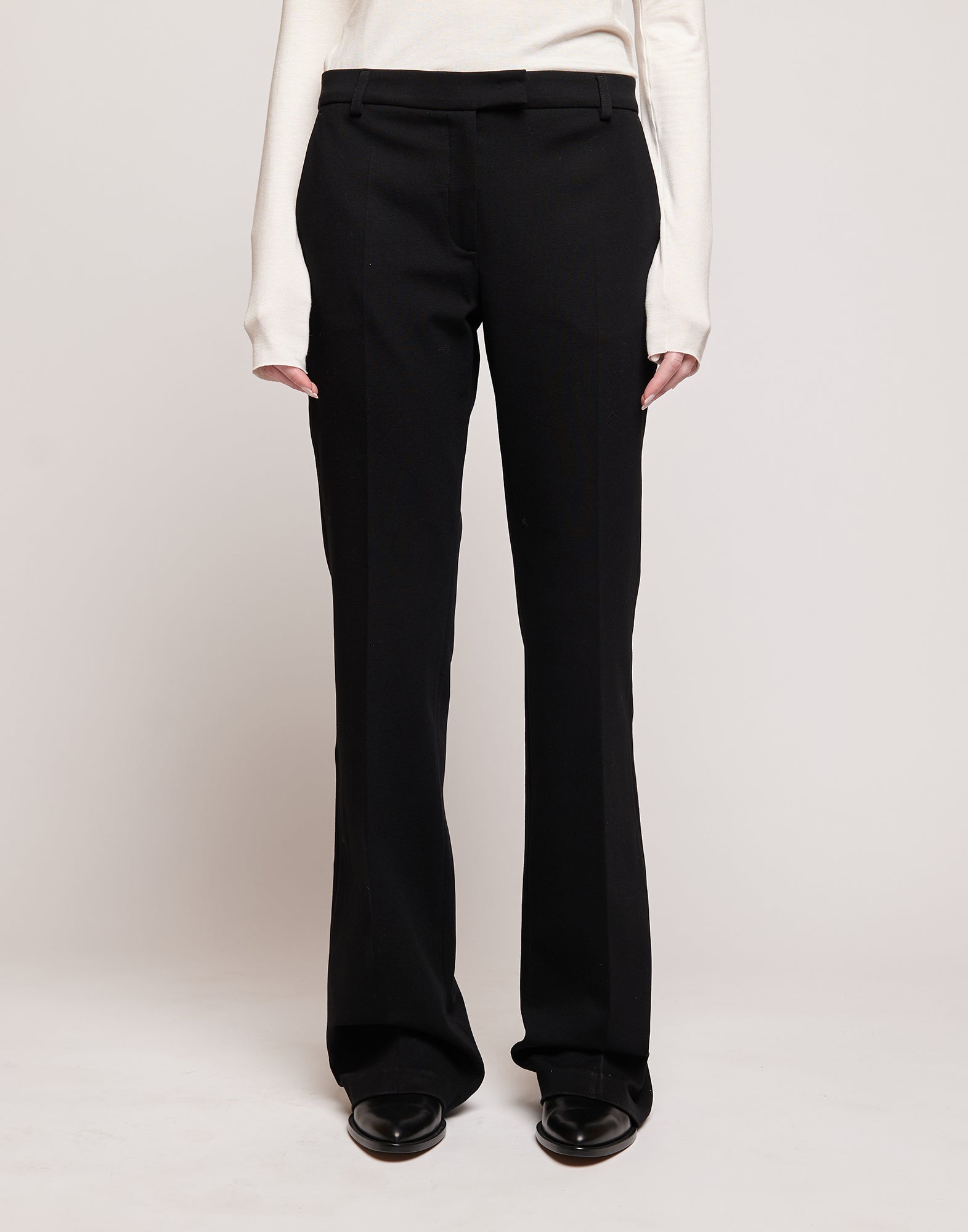 DOUUOD Pantaloni Flare in Punto Milano con Piega Neri