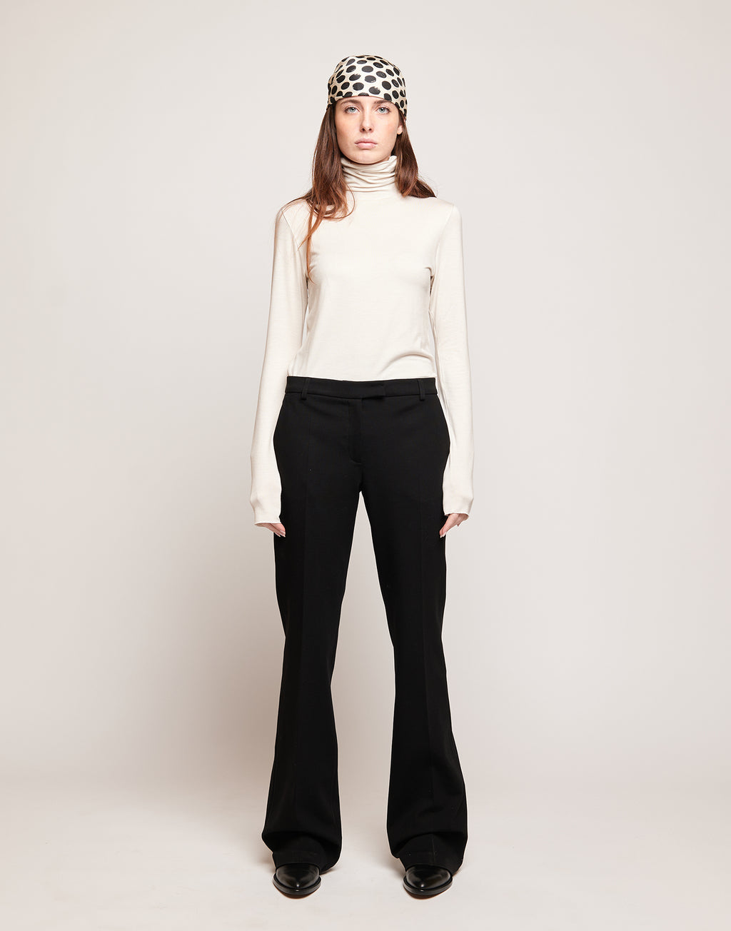 DOUUOD Pantaloni Flare in Punto Milano con Piega Neri