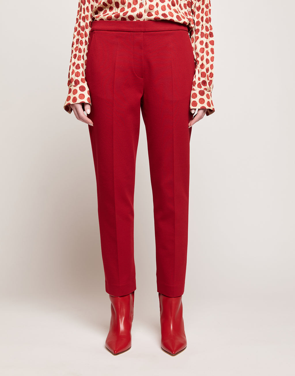 DOUUOD Pantaloni Dritti in Punto Milano con Piega Cherry