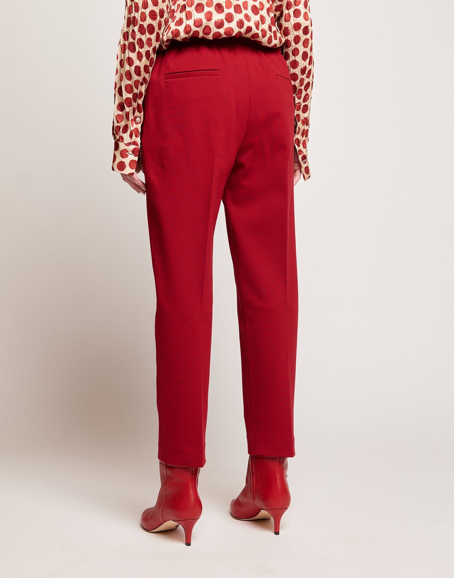 DOUUOD Pantaloni Dritti in Punto Milano con Piega Cherry