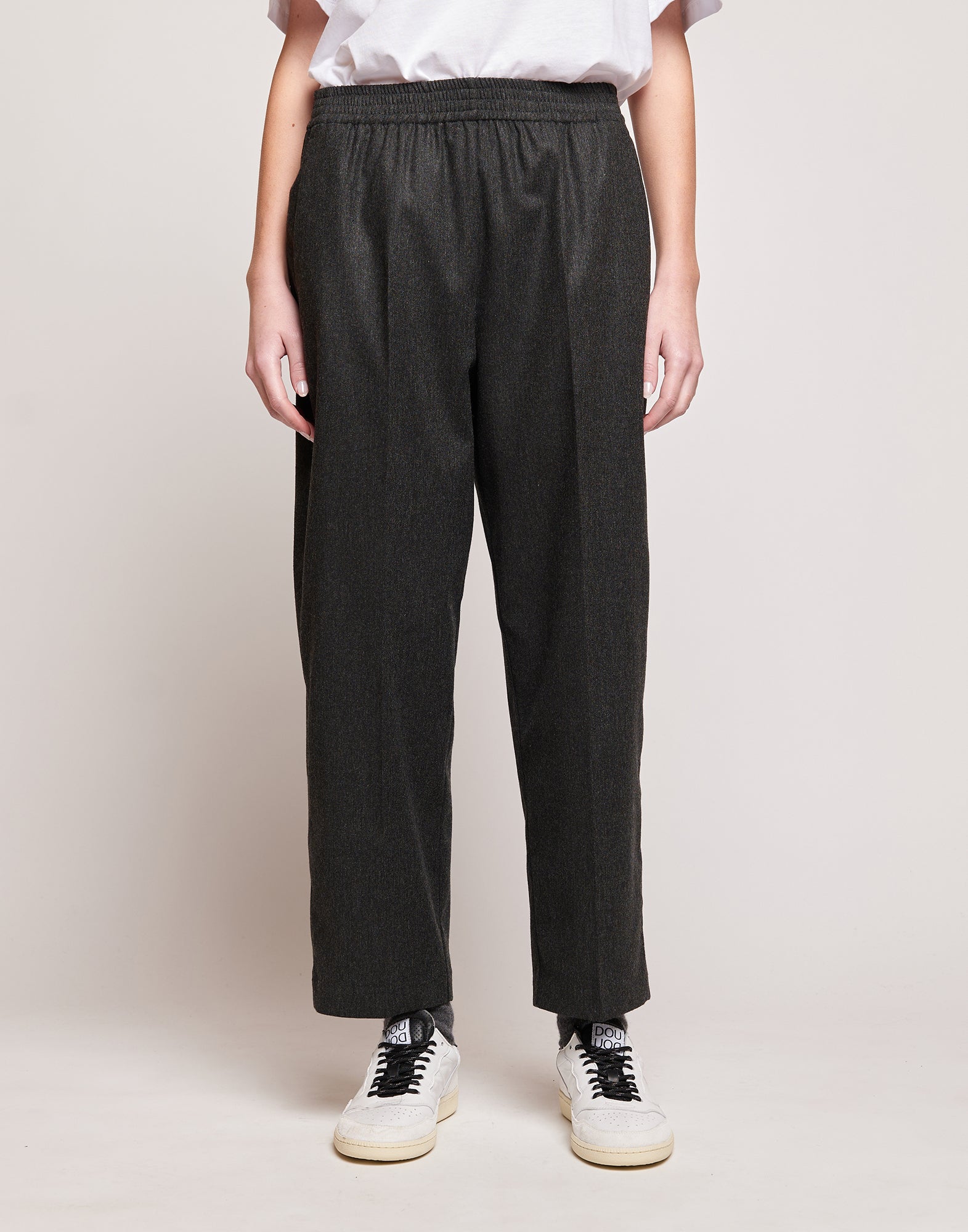 DOUUOD Pantaloni in Flanella Stretch con Vita Elasticizzata Grigio Antracite