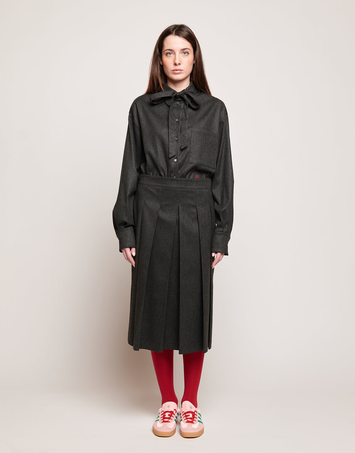 DOUUOD Gonna Longuette in Flanella Stretch a Pieghe Grigio Antracite