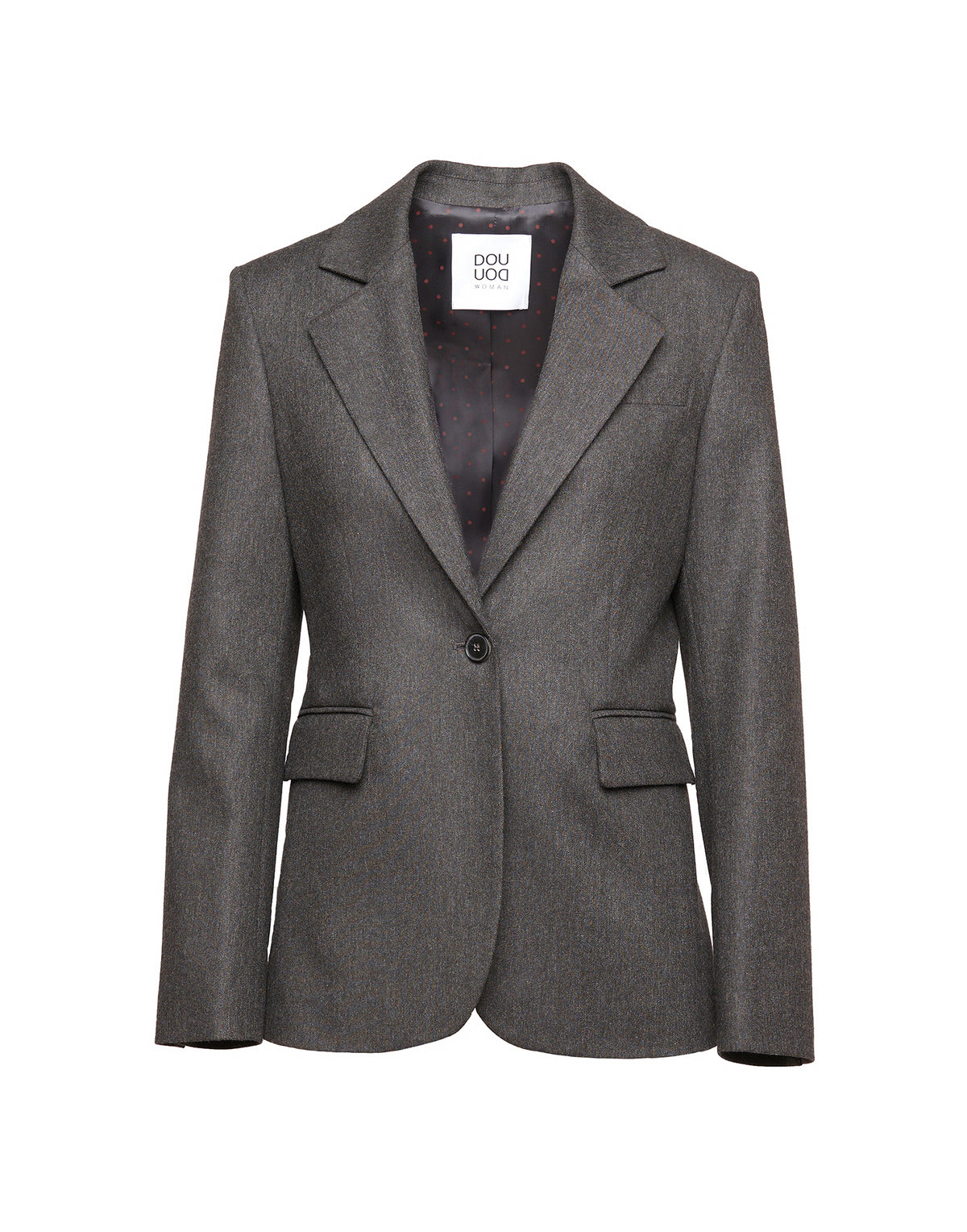 DOUUOD Blazer Monopetto in Flanella Stretch con Rever Grigio Antracite