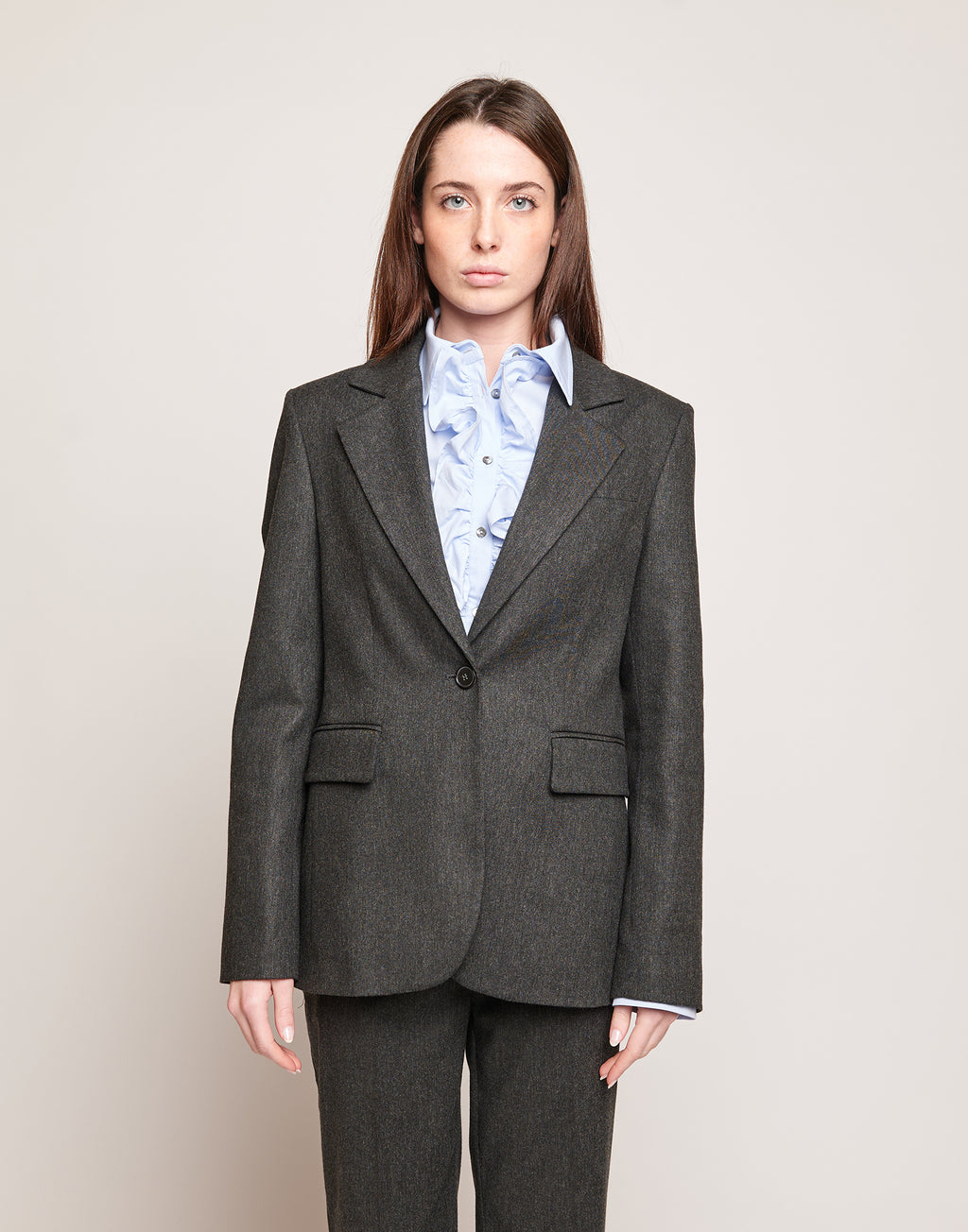 DOUUOD Blazer Monopetto in Flanella Stretch con Rever Grigio Antracite