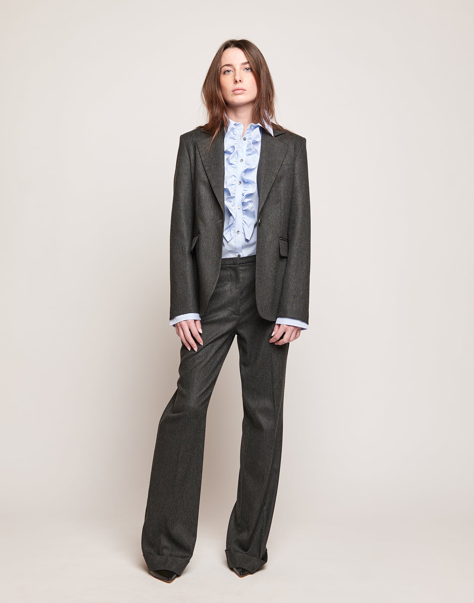 DOUUOD Blazer Monopetto in Flanella Stretch con Rever Grigio Antracite