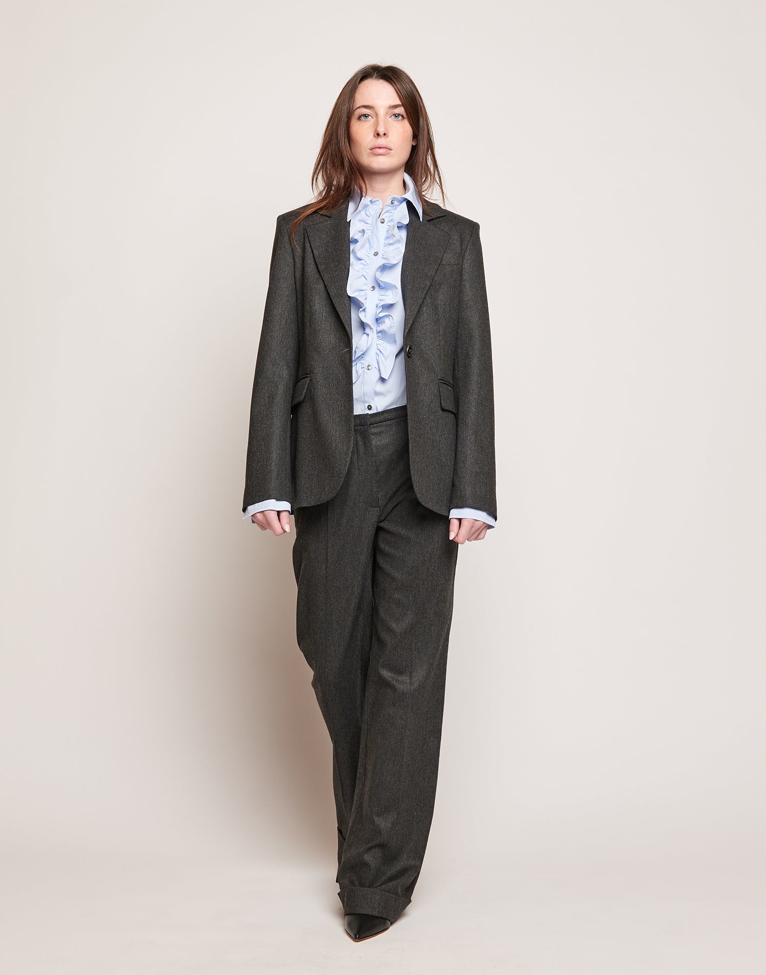 DOUUOD Blazer Monopetto in Flanella Stretch con Rever Grigio Antracite