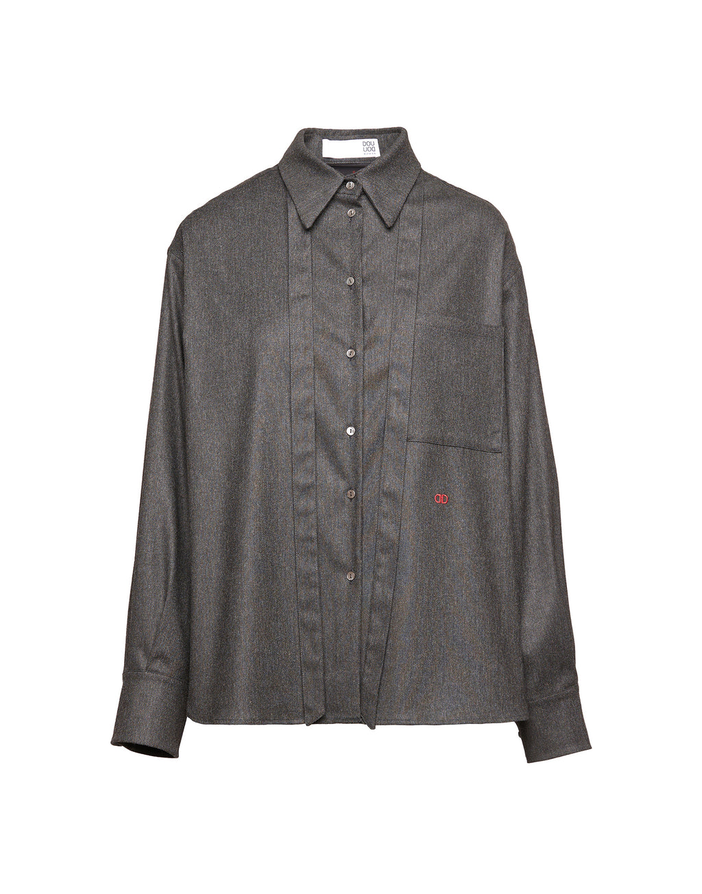 DOUUOD Camicia in Flanella Stretch con Nastro al Collo Grigio Antracite