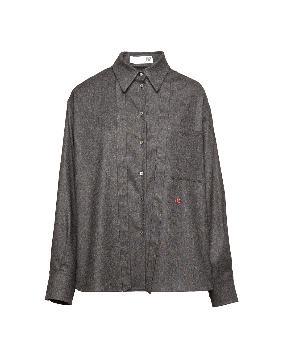DOUUOD Camicia in Flanella Stretch con Nastro al Collo Grigio Antracite
