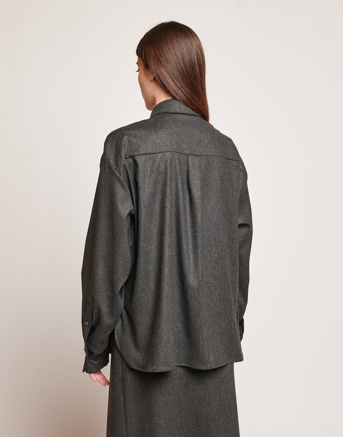DOUUOD Camicia in Flanella Stretch con Nastro al Collo Grigio Antracite