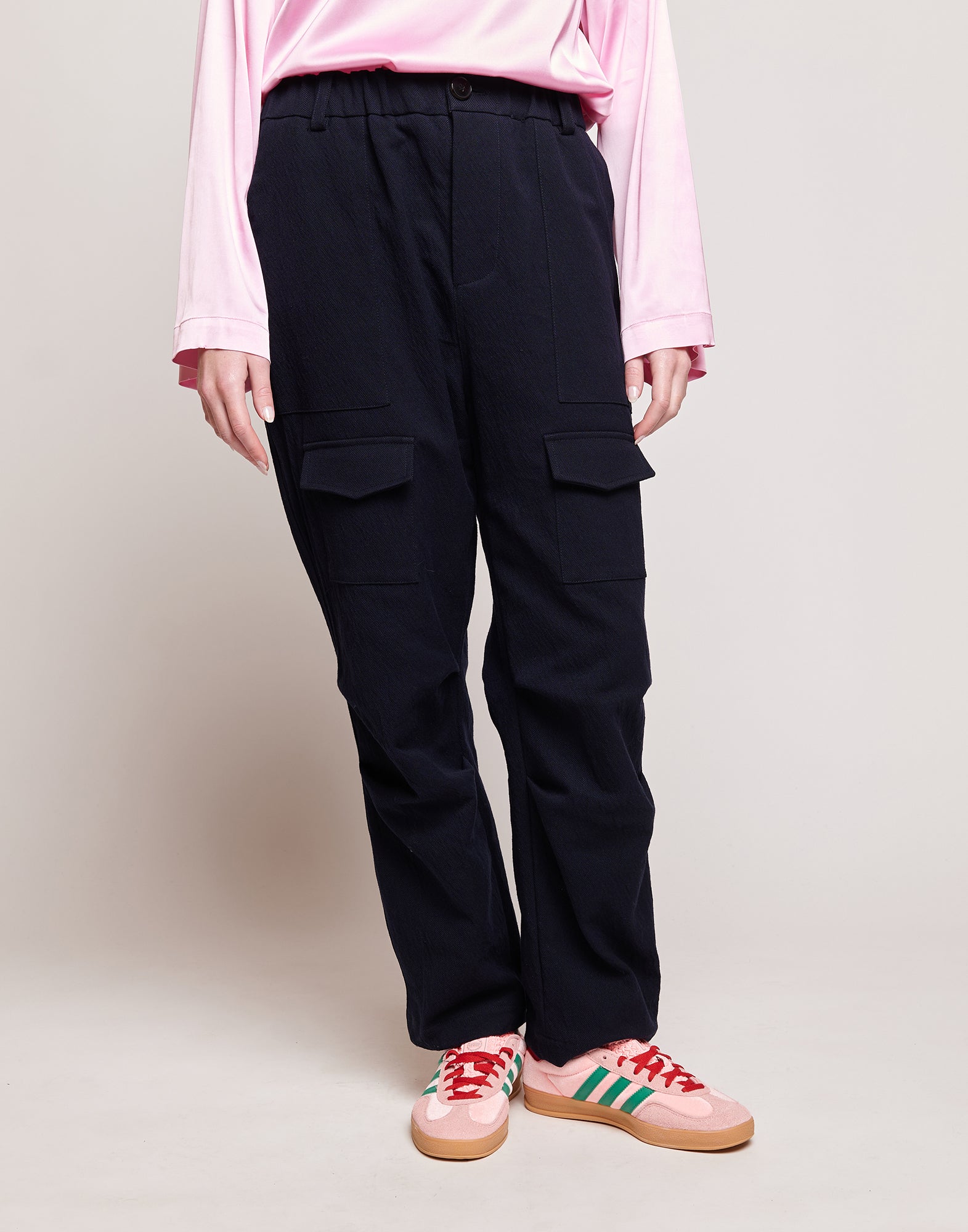 DOUUOD Pantaloni Cargo in Tricotina Trickled Washed