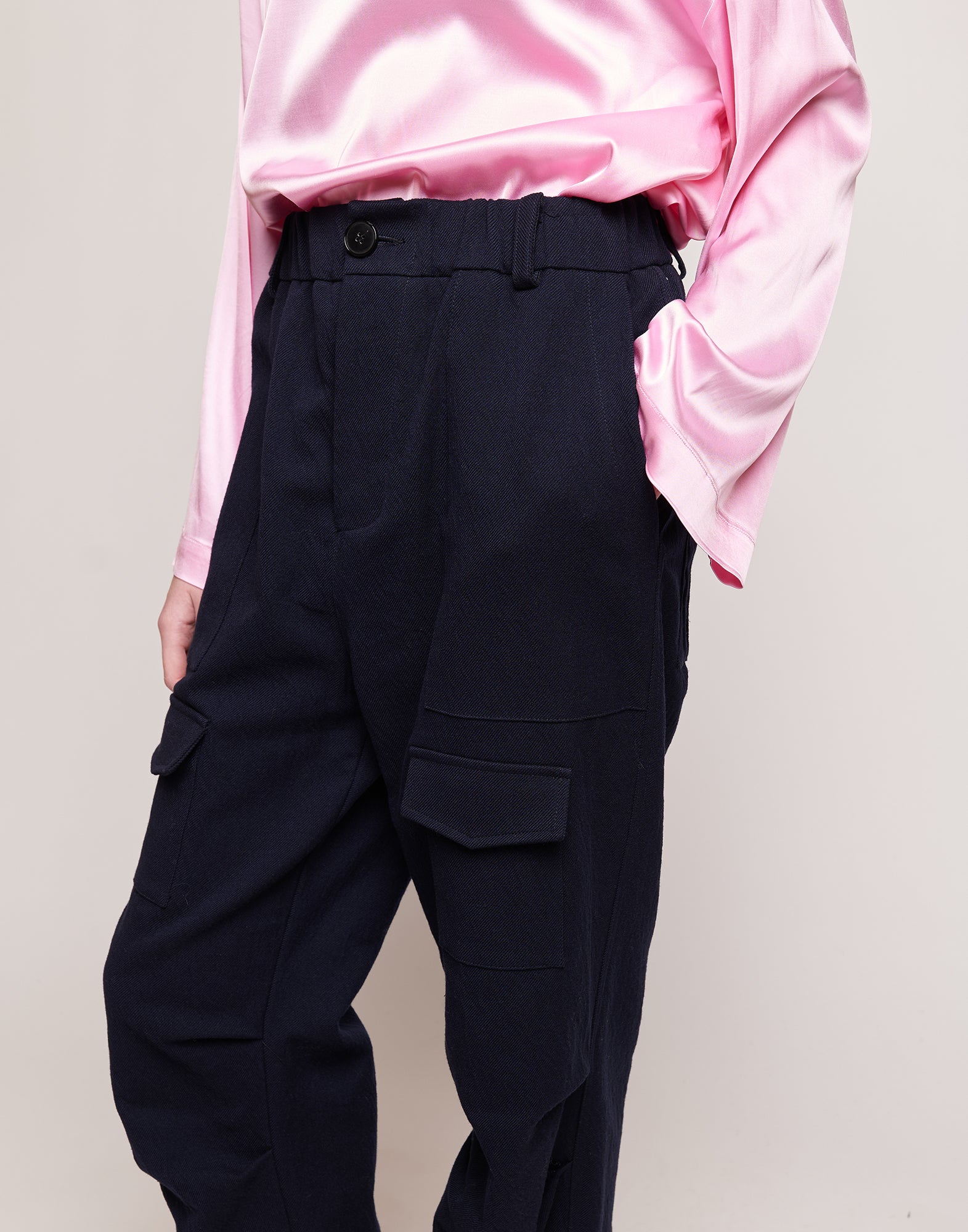 DOUUOD Pantaloni Cargo in Tricotina Trickled Washed