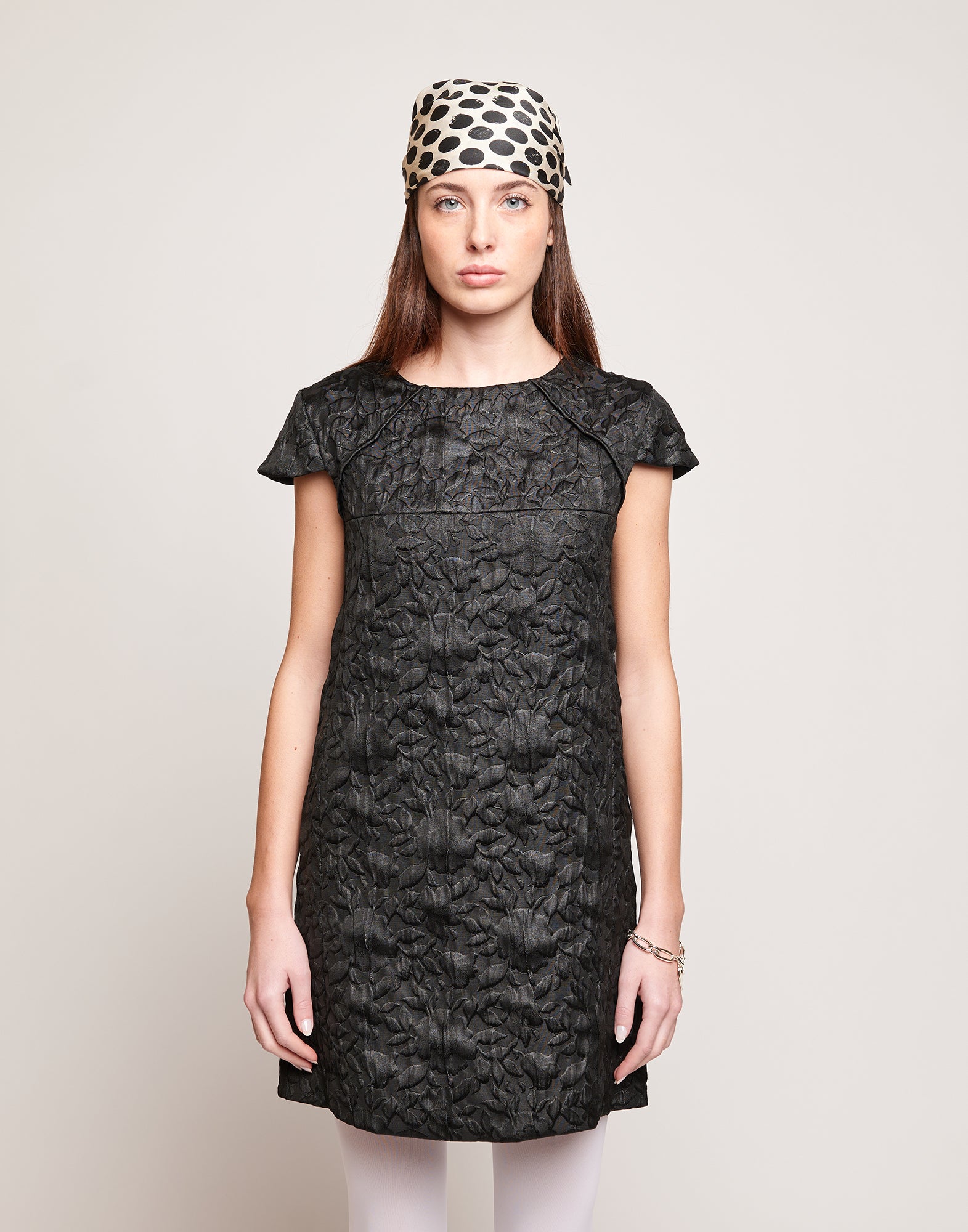 DOUUOD Abito in Tessuto Matelassé Floreale Nero