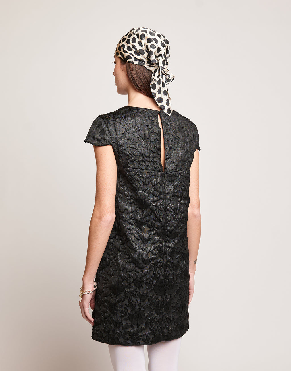 DOUUOD Abito in Tessuto Matelassé Floreale Nero