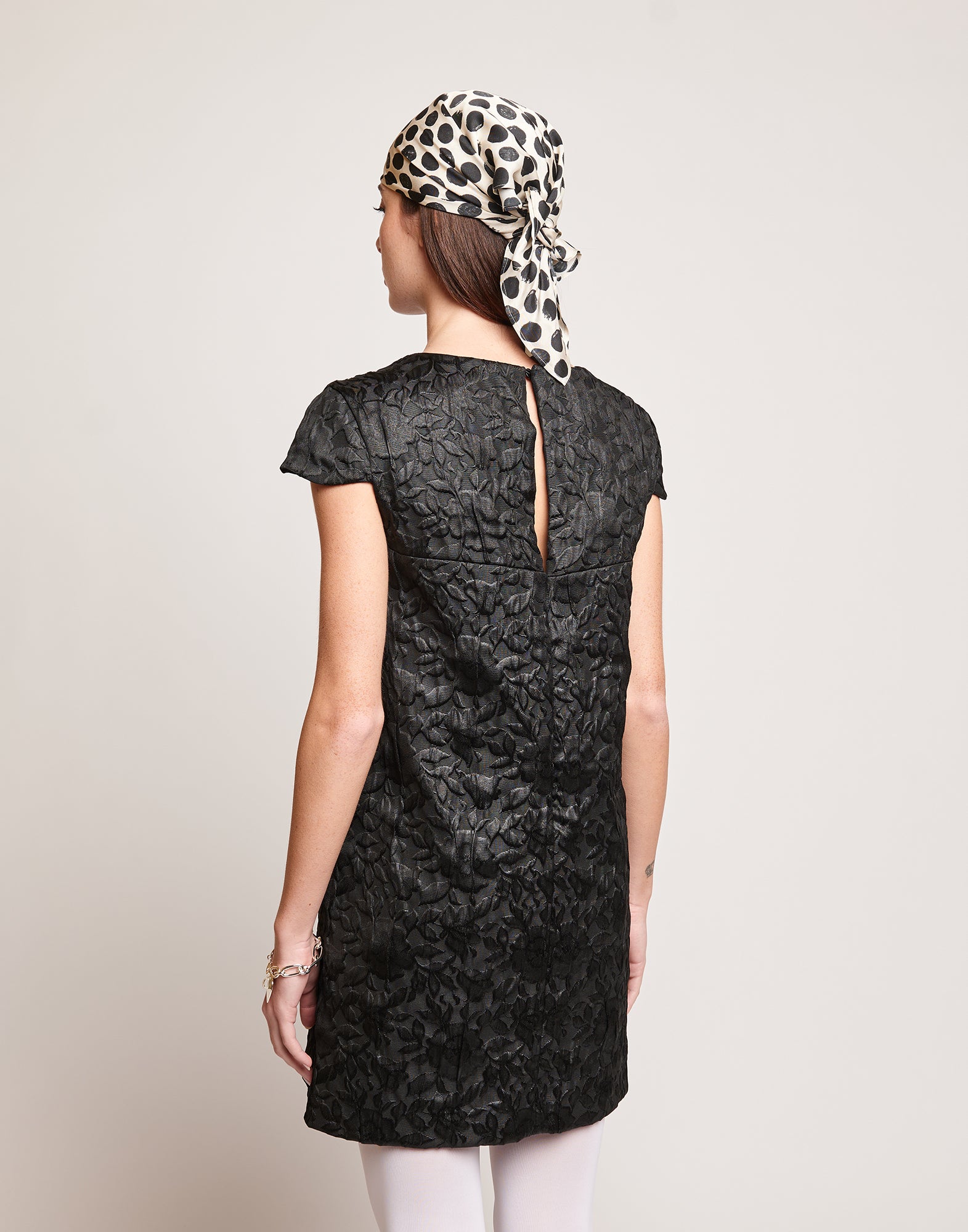 DOUUOD Abito in Tessuto Matelassé Floreale Nero