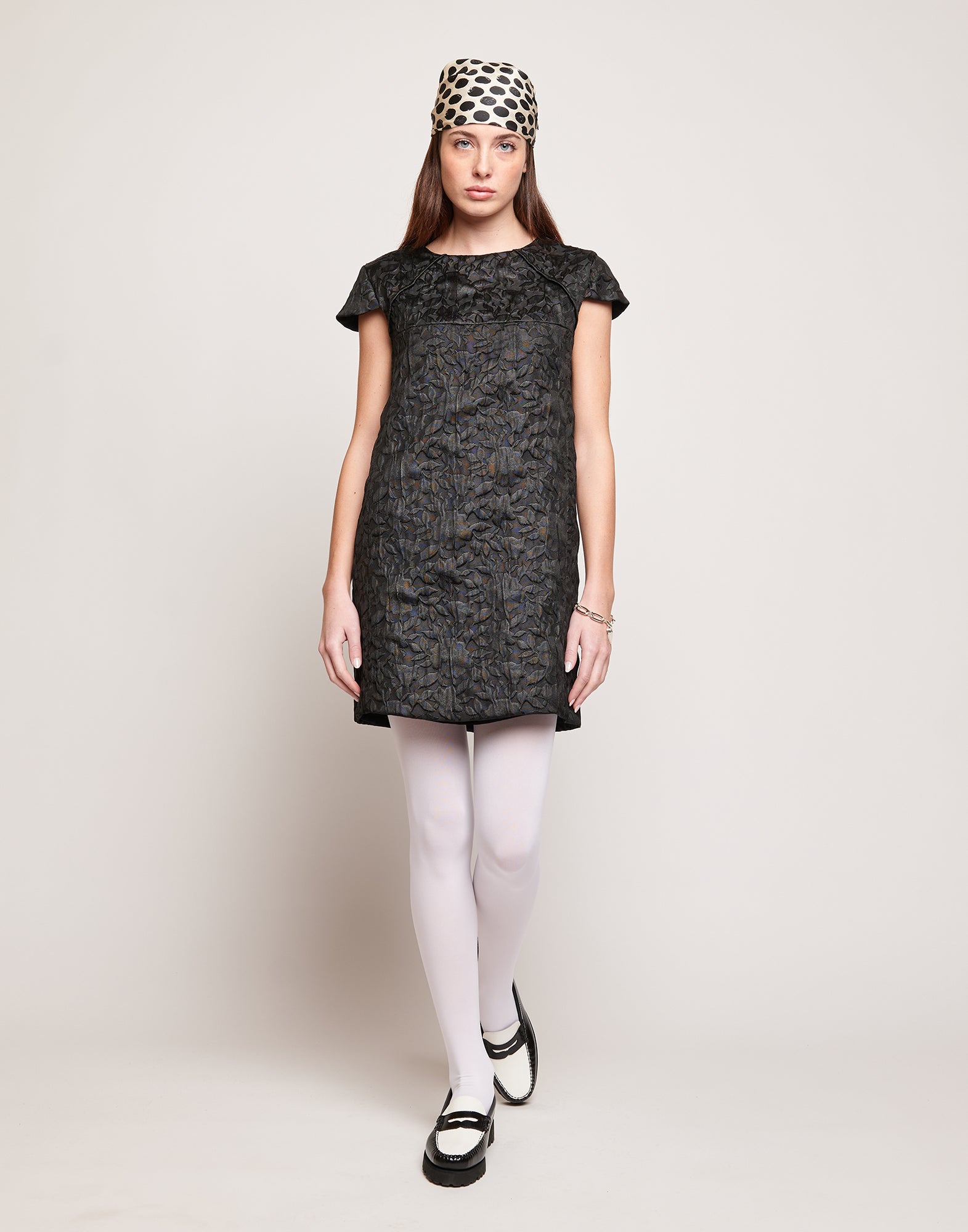 DOUUOD Abito in Tessuto Matelassé Floreale Nero