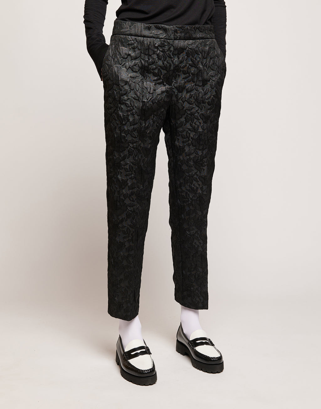 DOUUOD Pantaloni in Matelassé Floreale Cinzato