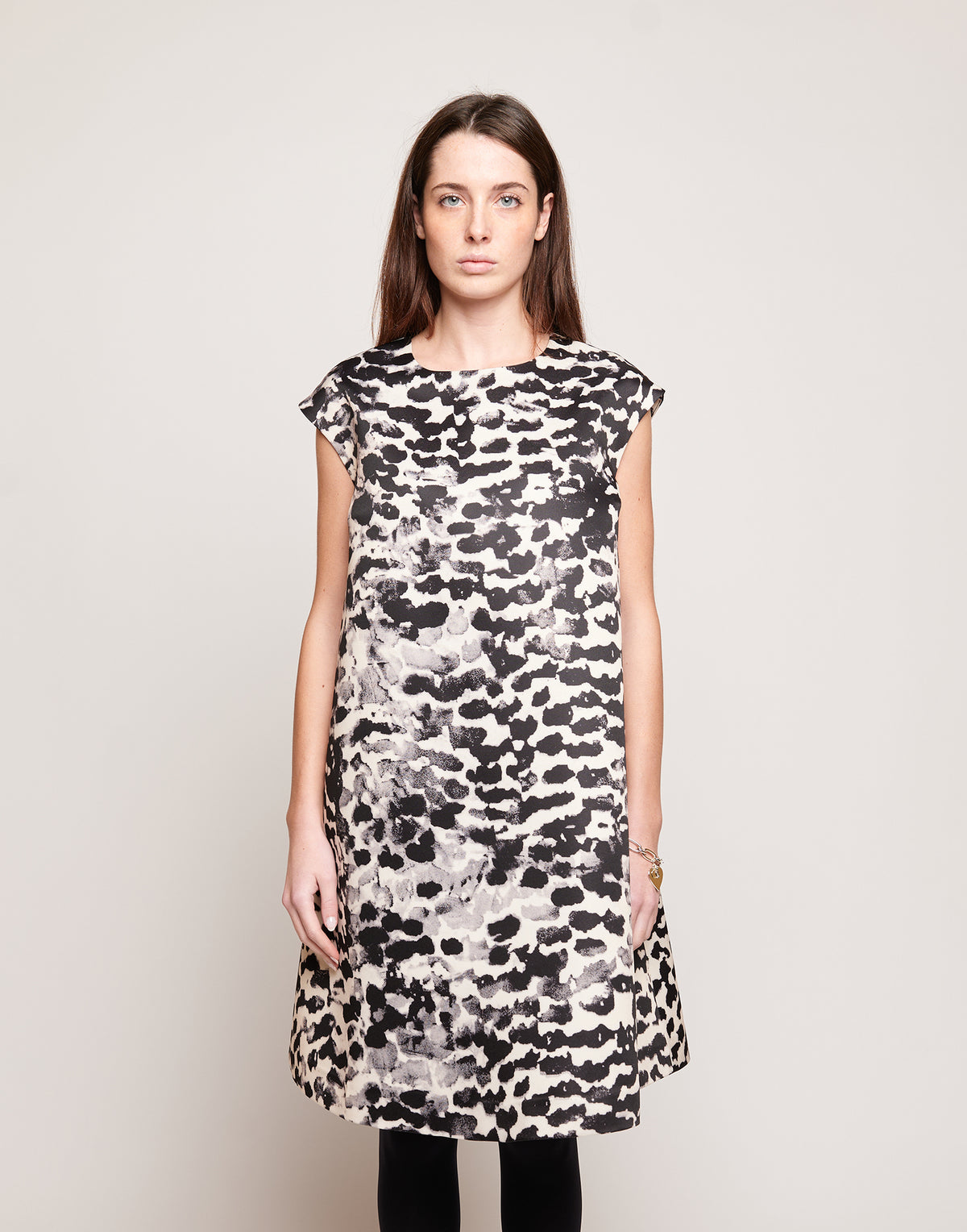 DOUUOD Abito Svasato in Duchesse Stampata Maculata