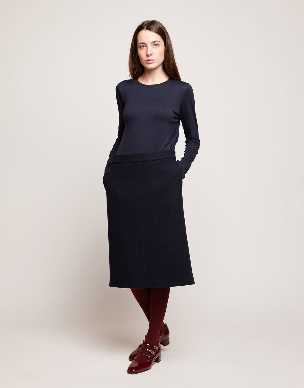 DOUUOD Gonna in Double Twill Sostenibile Oltremare