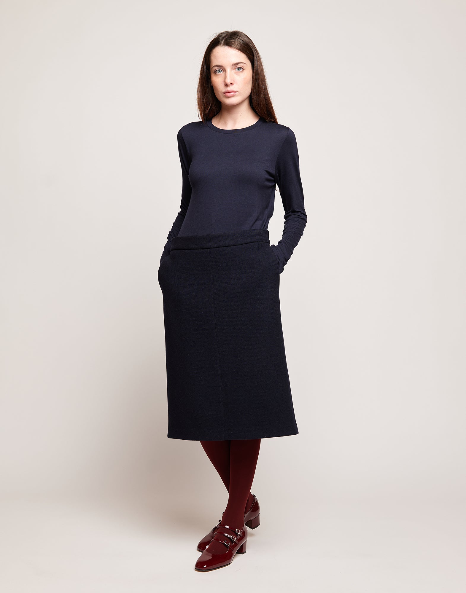 DOUUOD Gonna in Double Twill Sostenibile Oltremare