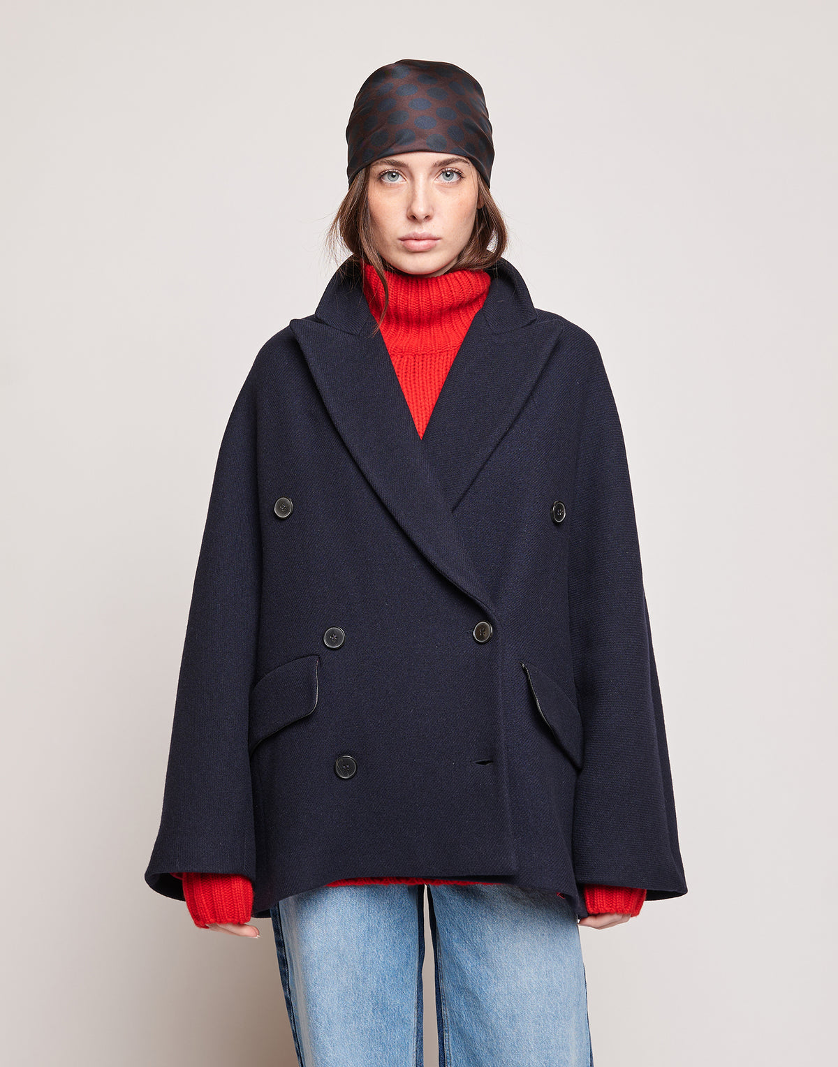 DOUUOD Caban Doppiopetto in Double Twill di Lana Oltremare