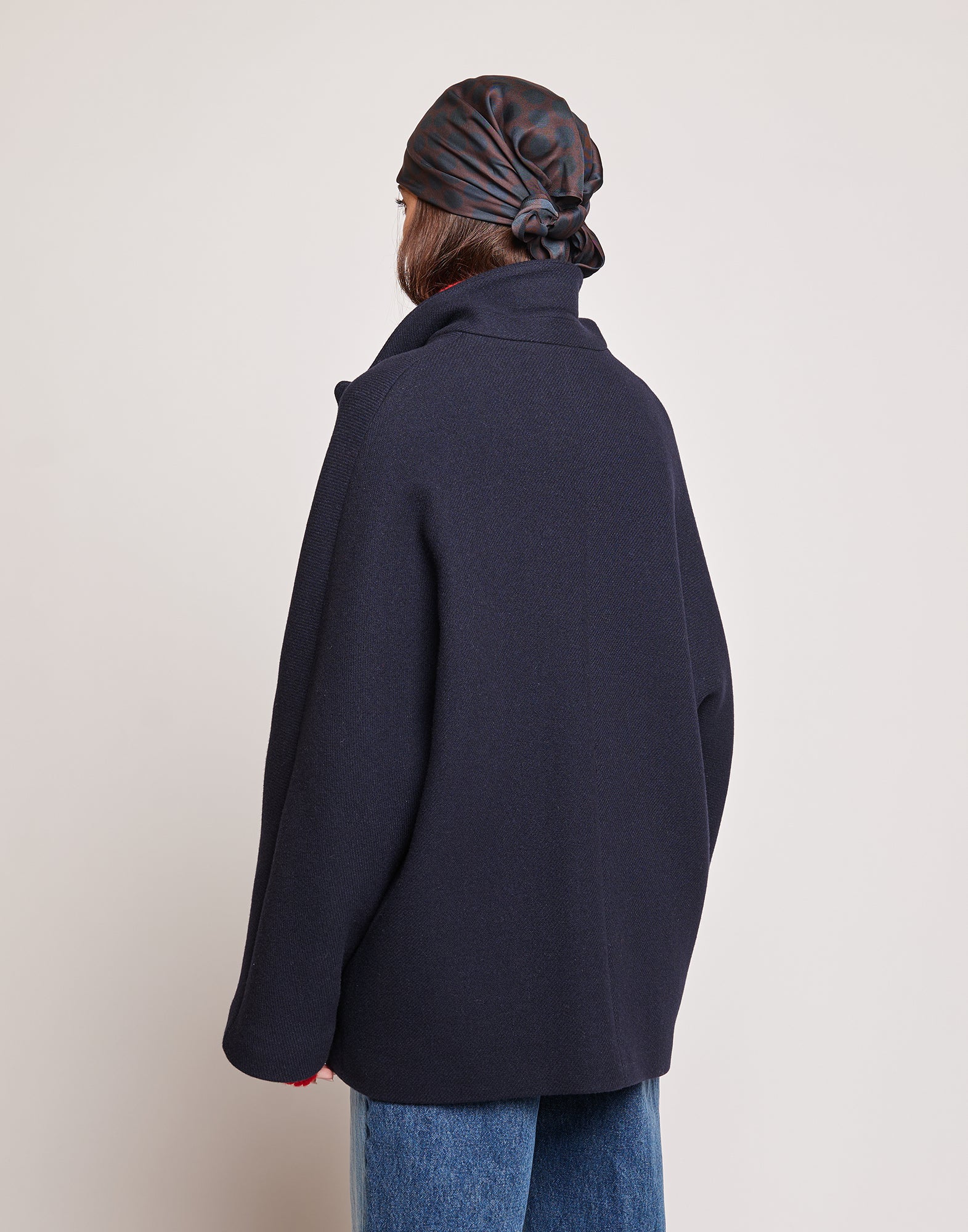 DOUUOD Caban Doppiopetto in Double Twill di Lana Oltremare