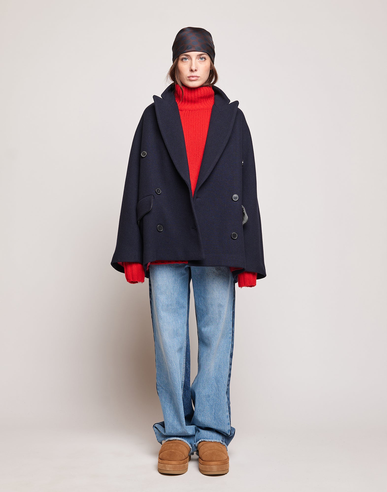 DOUUOD Caban Doppiopetto in Double Twill di Lana Oltremare