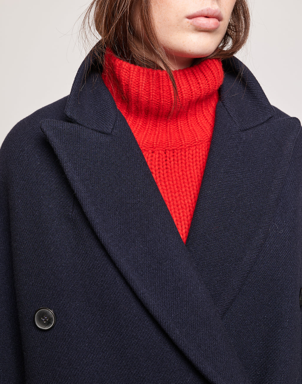 DOUUOD Caban Doppiopetto in Double Twill di Lana Oltremare