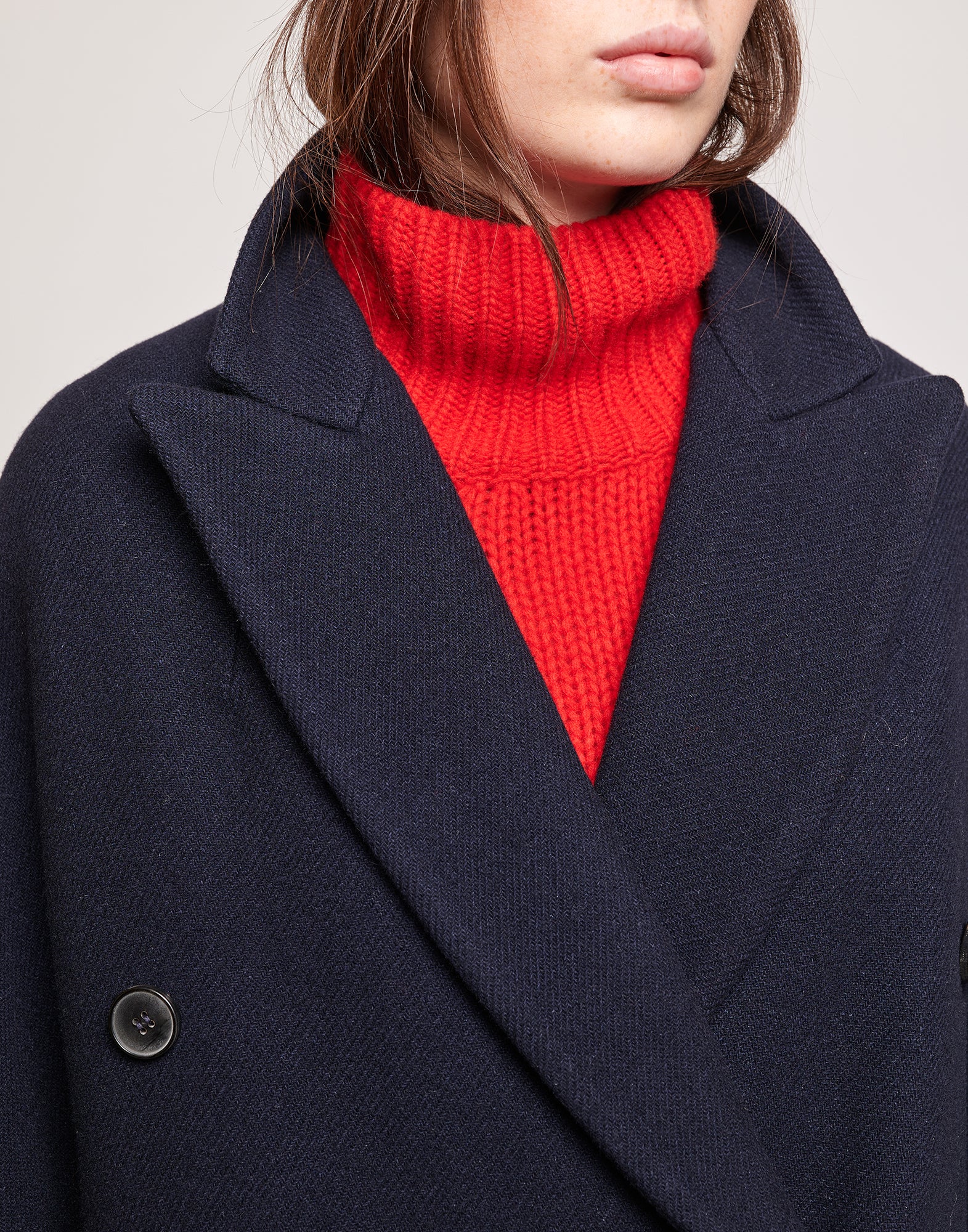 DOUUOD Caban Doppiopetto in Double Twill di Lana Oltremare
