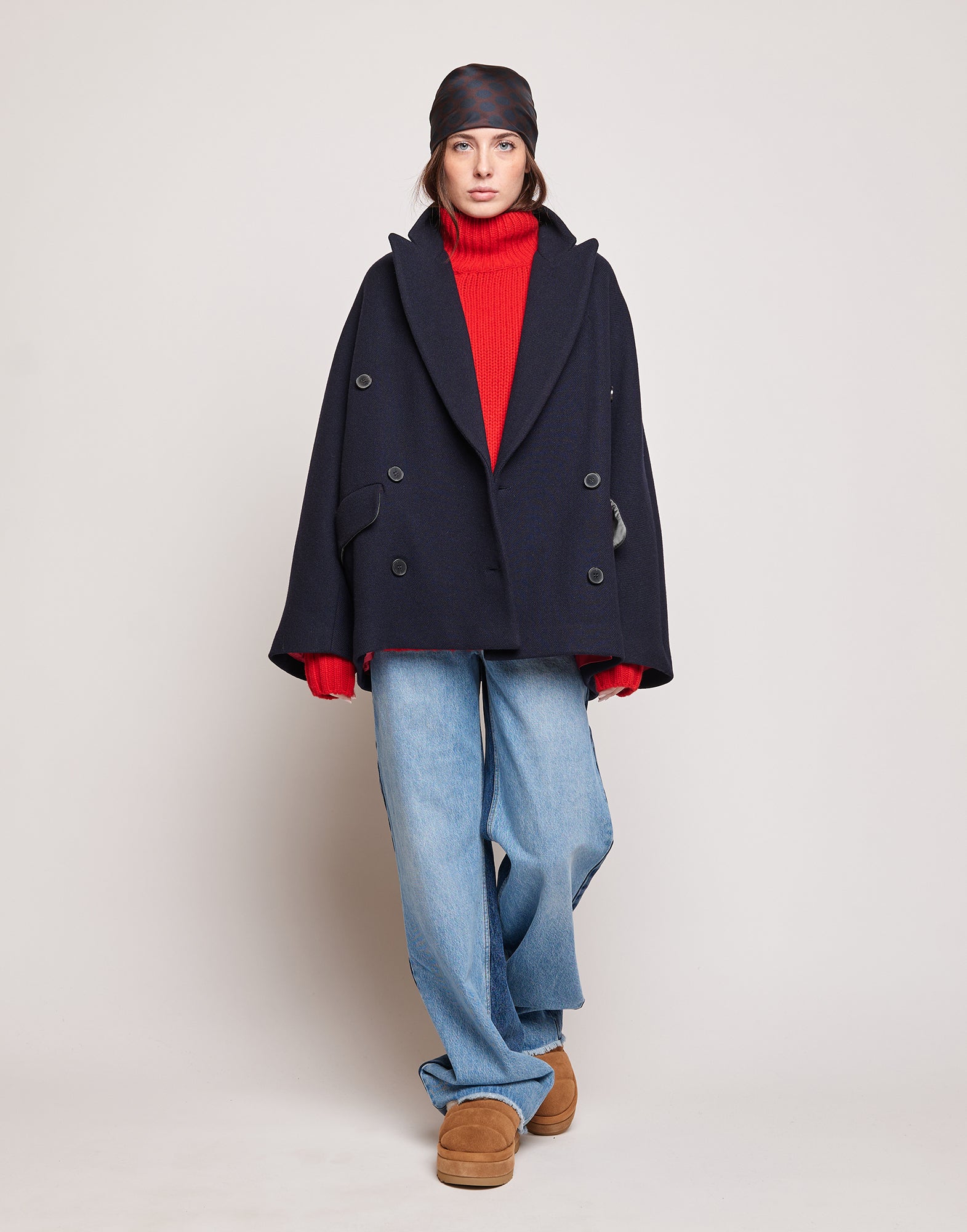 DOUUOD Caban Doppiopetto in Double Twill di Lana Oltremare