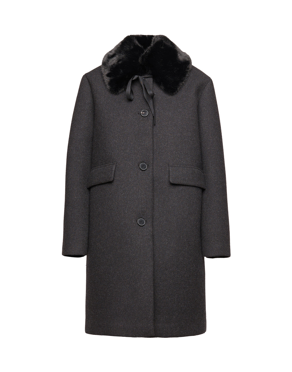 DOUUOD Cappottino Monopetto in Bonded Tecno Neoprene con Collo in Ecofur