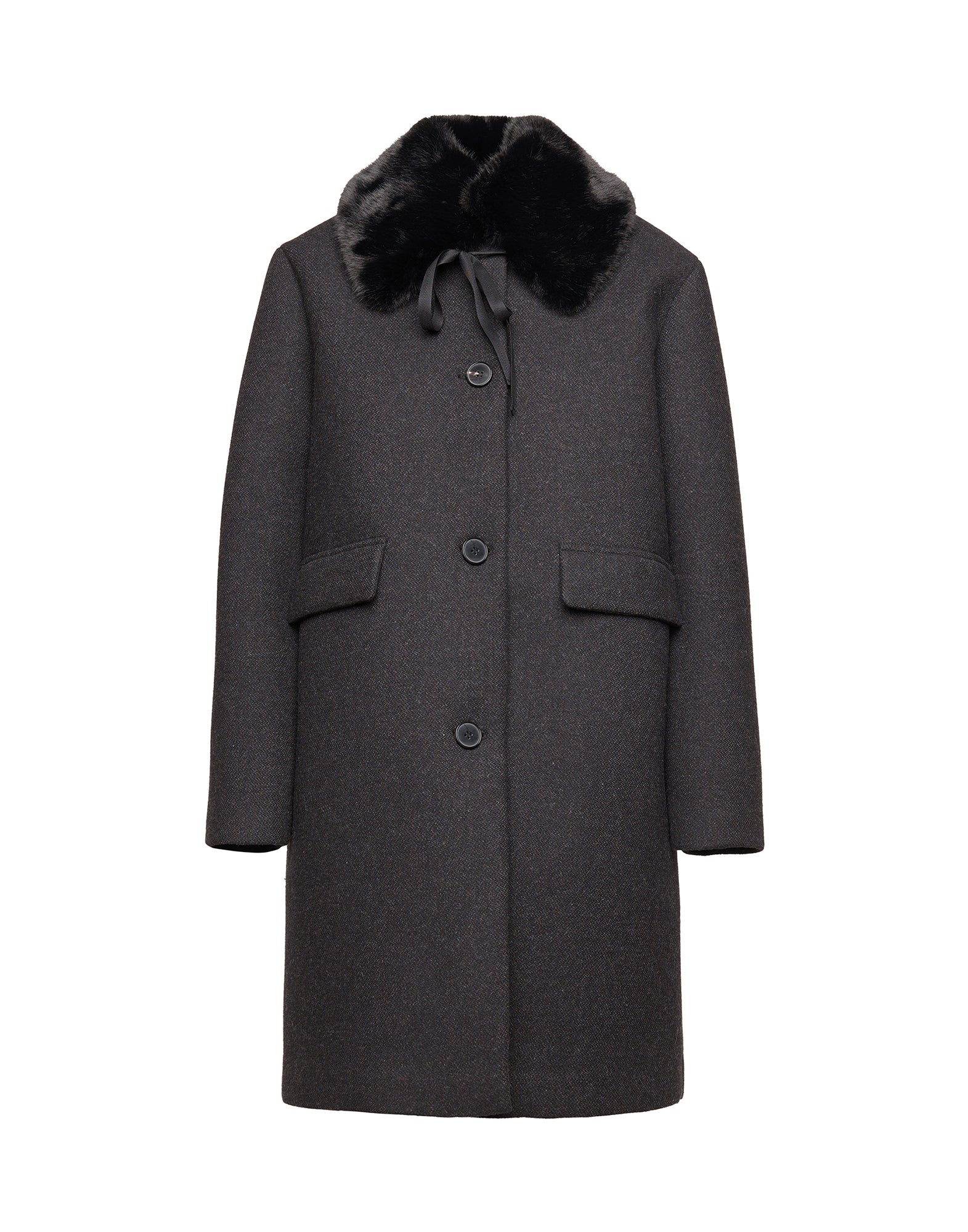 DOUUOD Cappottino Monopetto in Bonded Tecno Neoprene con Collo in Ecofur