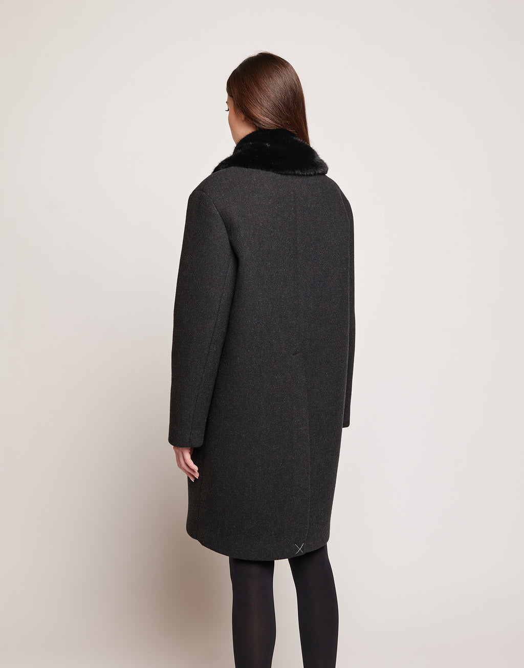 DOUUOD Cappottino Monopetto in Bonded Tecno Neoprene con Collo in Ecofur