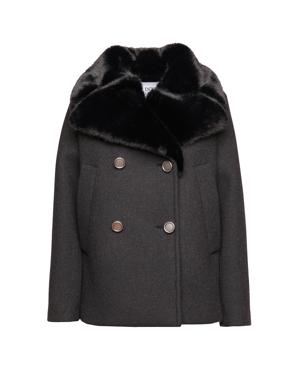 DOUUOD Picot Doppiopetto in Bonded Tecno Neoprene con Collo in Ecofur
