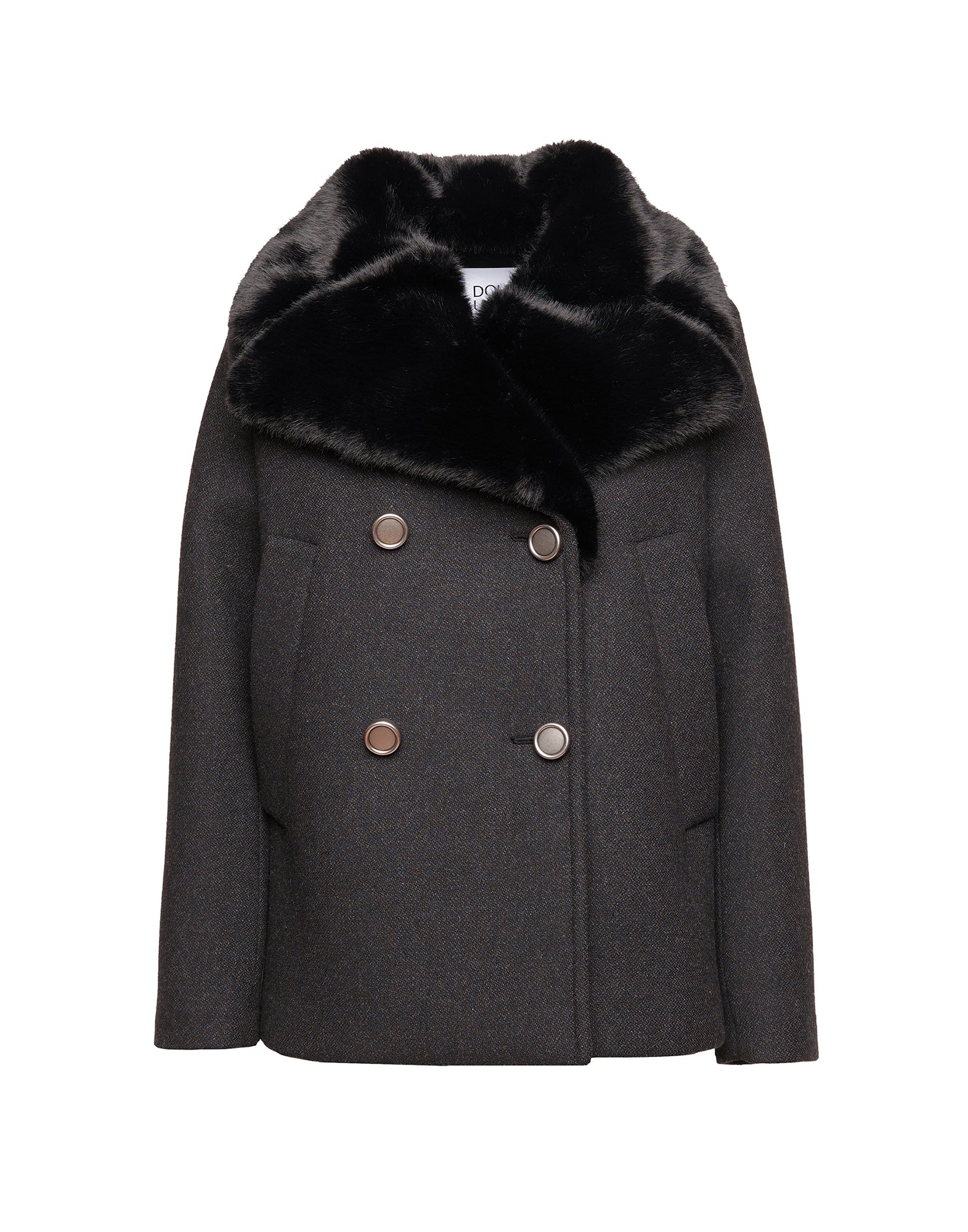 DOUUOD Picot Doppiopetto in Bonded Tecno Neoprene con Collo in Ecofur