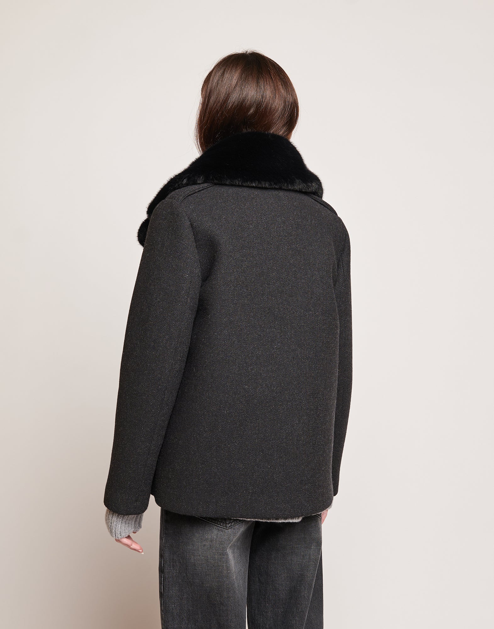 DOUUOD Picot Doppiopetto in Bonded Tecno Neoprene con Collo in Ecofur
