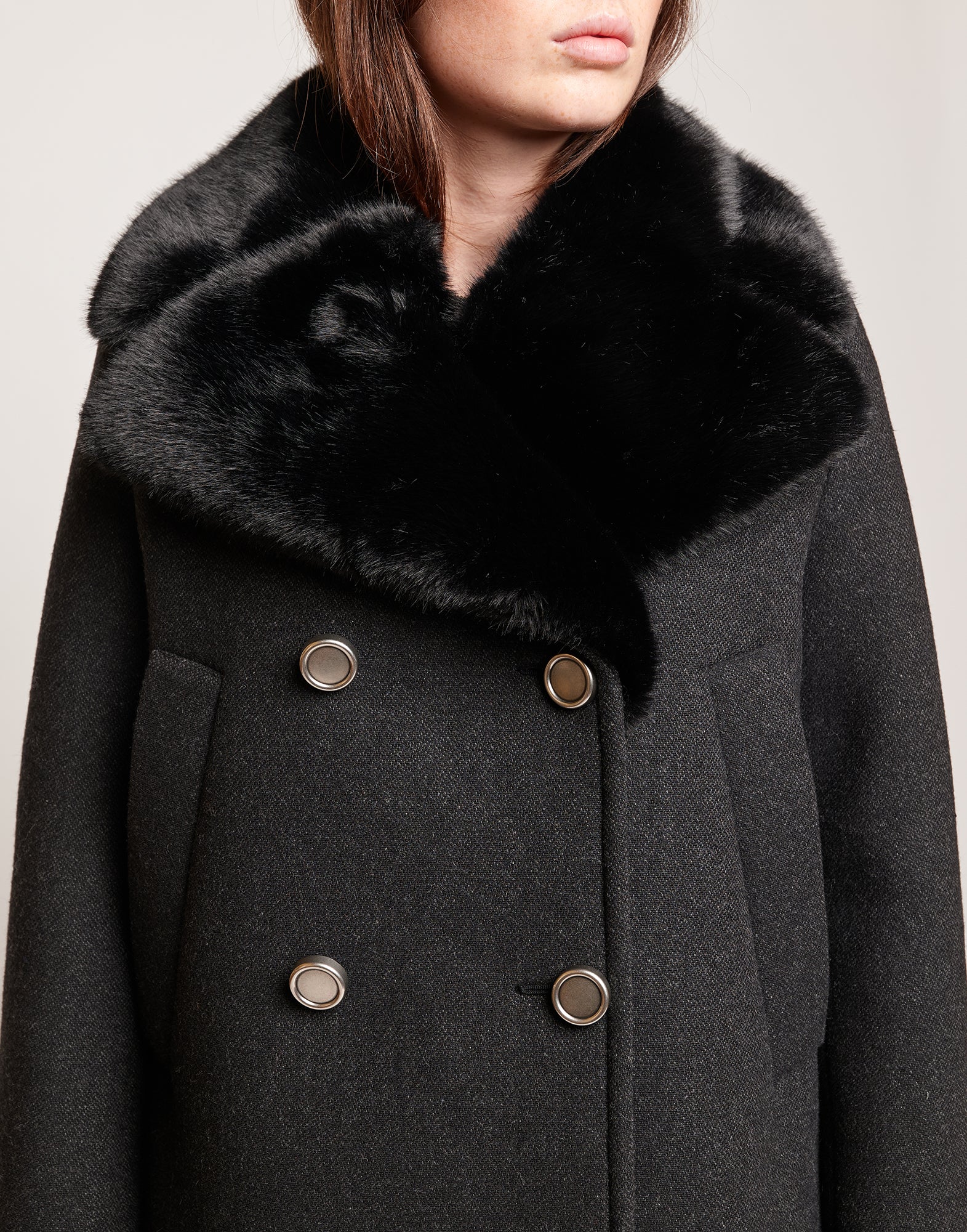 DOUUOD Picot Doppiopetto in Bonded Tecno Neoprene con Collo in Ecofur