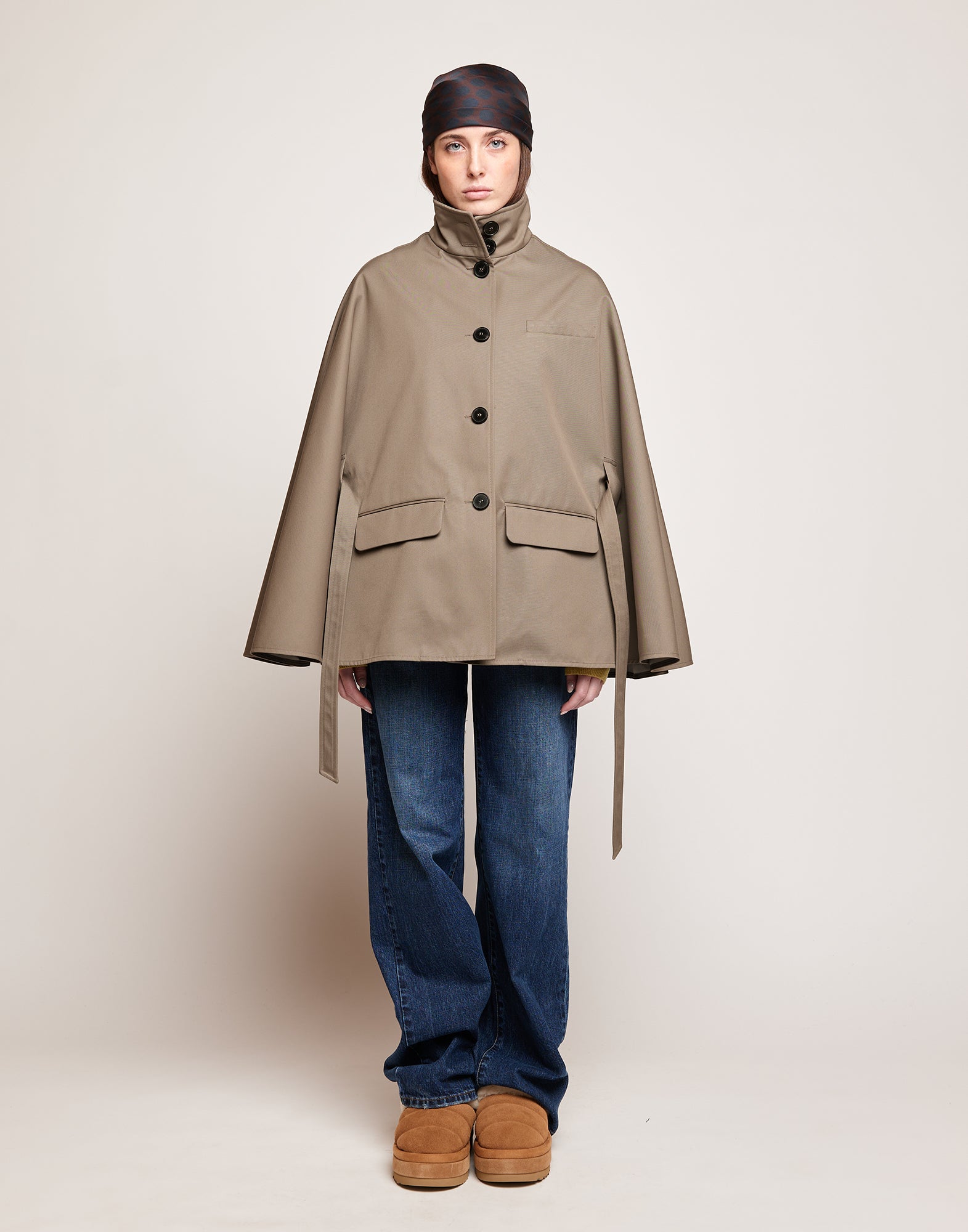 DOUUOD Cappa a Ruota in Tecno Coat Water Repellent Fango