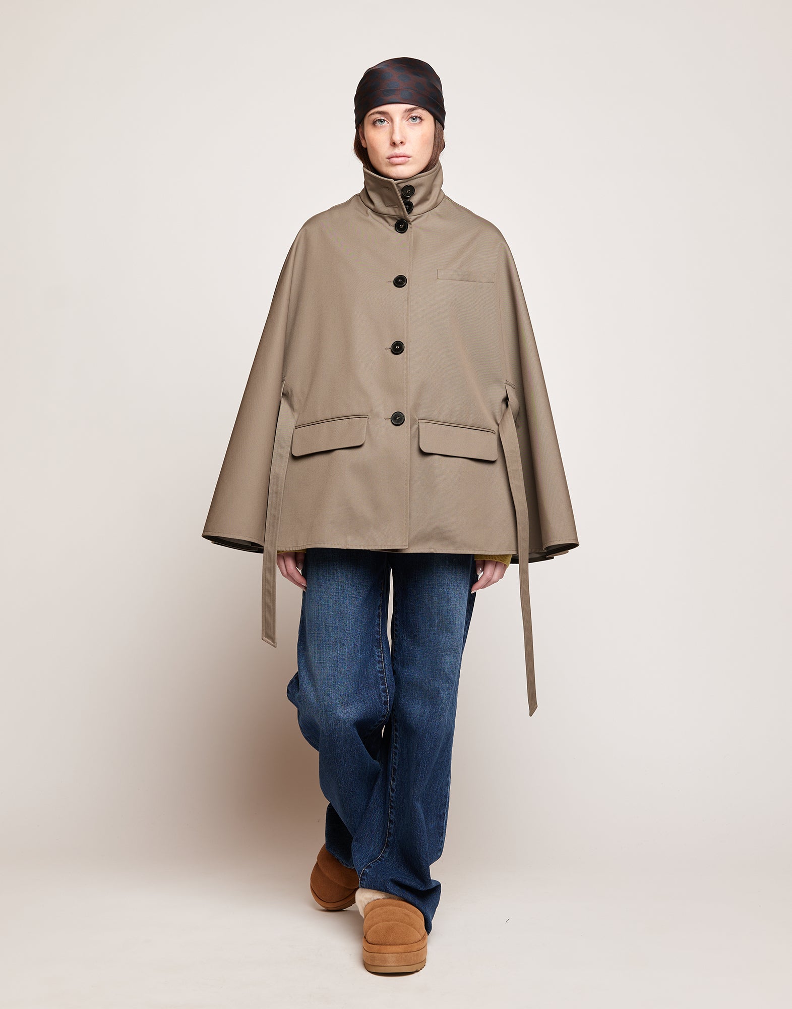 DOUUOD Cappa a Ruota in Tecno Coat Water Repellent Fango