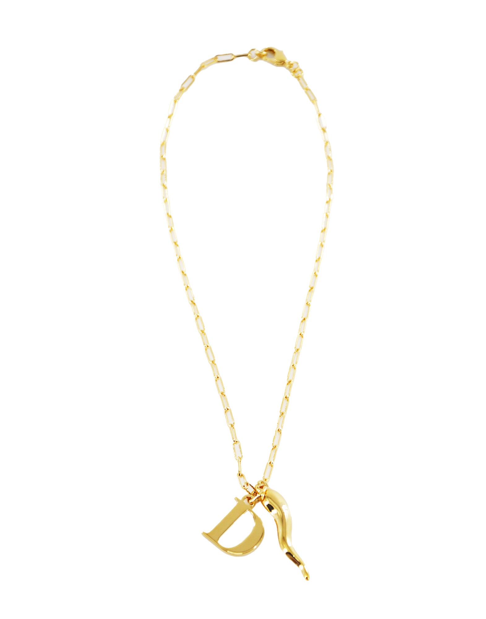 DOUUOD Collana con Ciondolo Lettera e Corno Porta Fortuna Oro