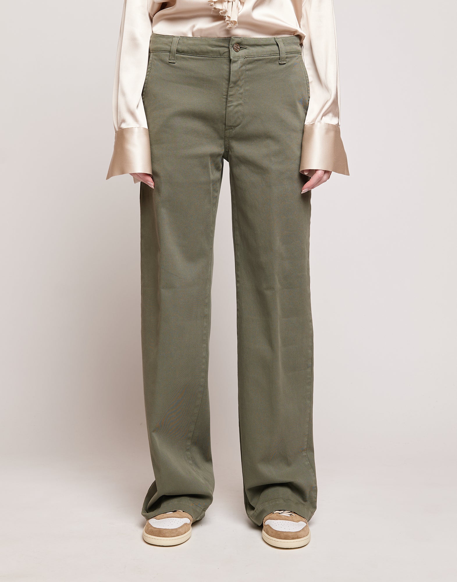 DOUUOD Pantaloni a Palazzo in Drill di Cotone Stretch Militare