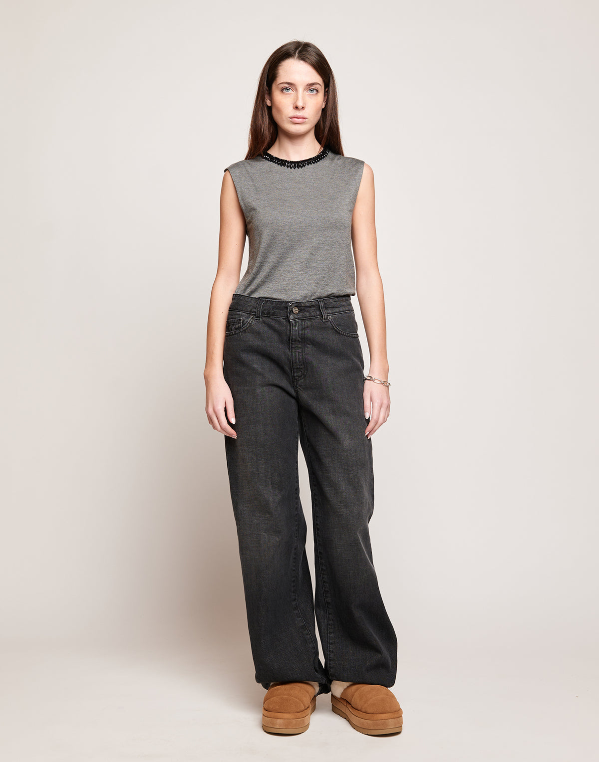 DOUUOD Jeans 5 Tasche a Palazzo Grigio Fumo