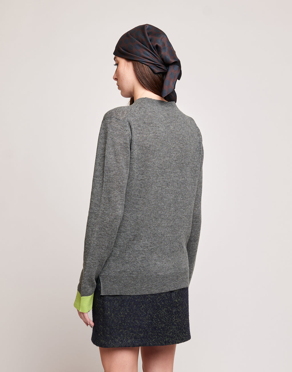 DOUUOD Maglione in Lana Merino Supergeelong con Polsino a Contrasto Grigio/Lime