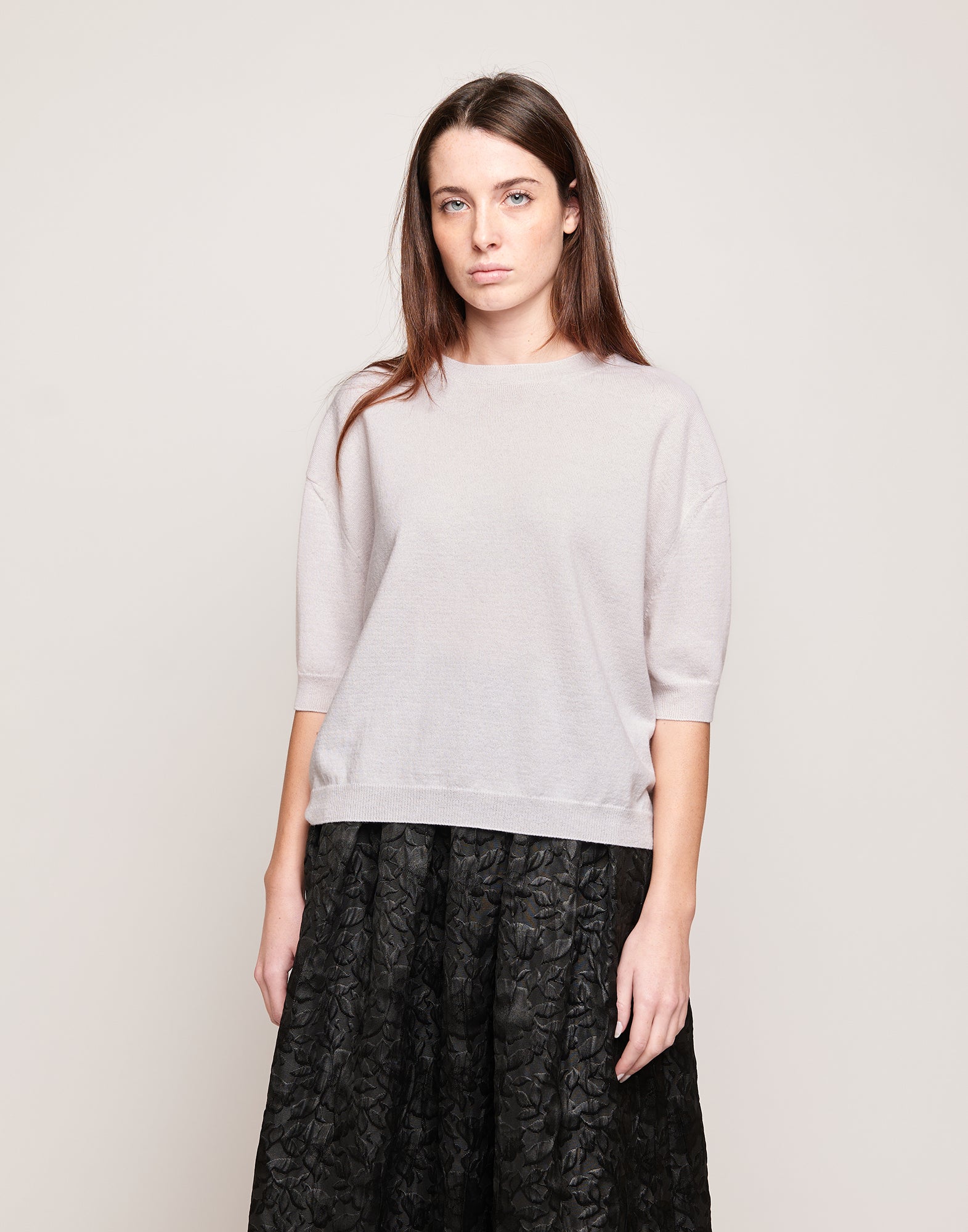 DOUUOD Maglia Boxy Girocollo in Lana e Cashmere Champagne