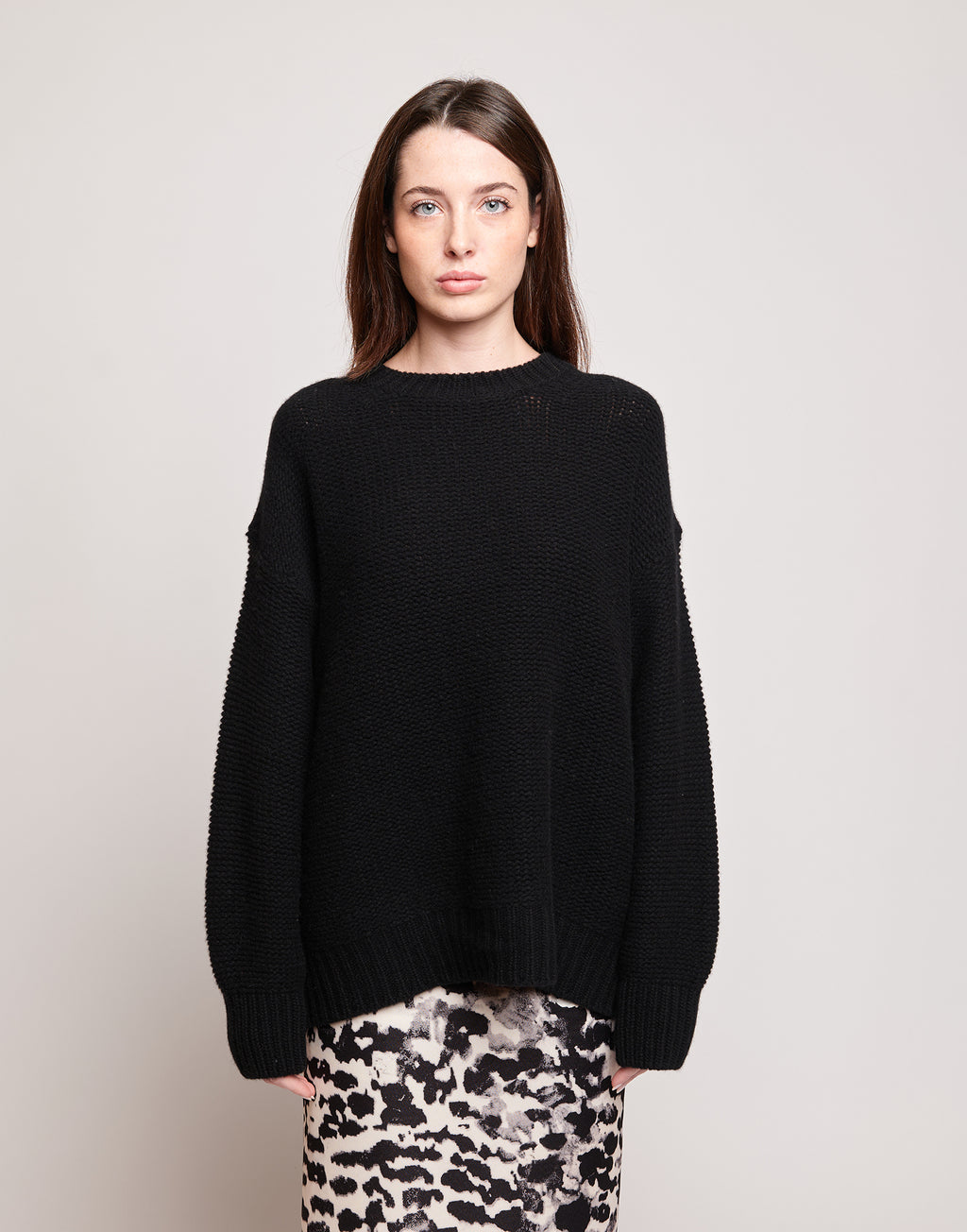 DOUUOD Maglione Girocollo in Lana e Cashmere Nero