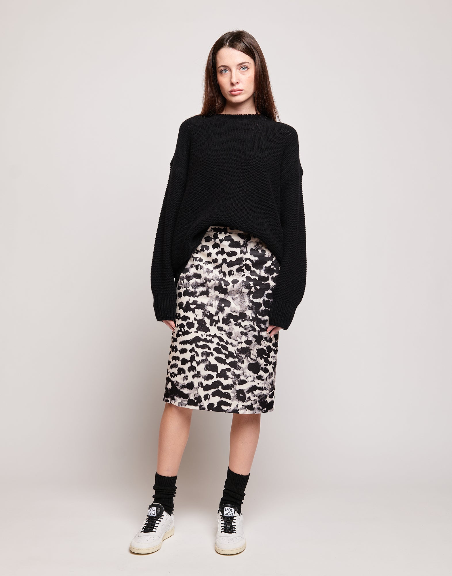 DOUUOD Maglione Girocollo in Lana e Cashmere Nero
