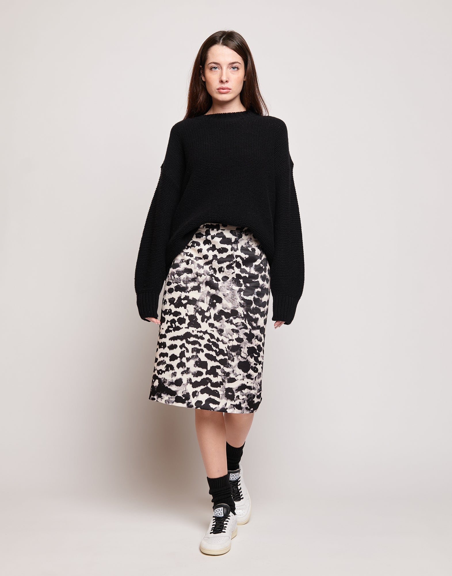 DOUUOD Maglione Girocollo in Lana e Cashmere Nero