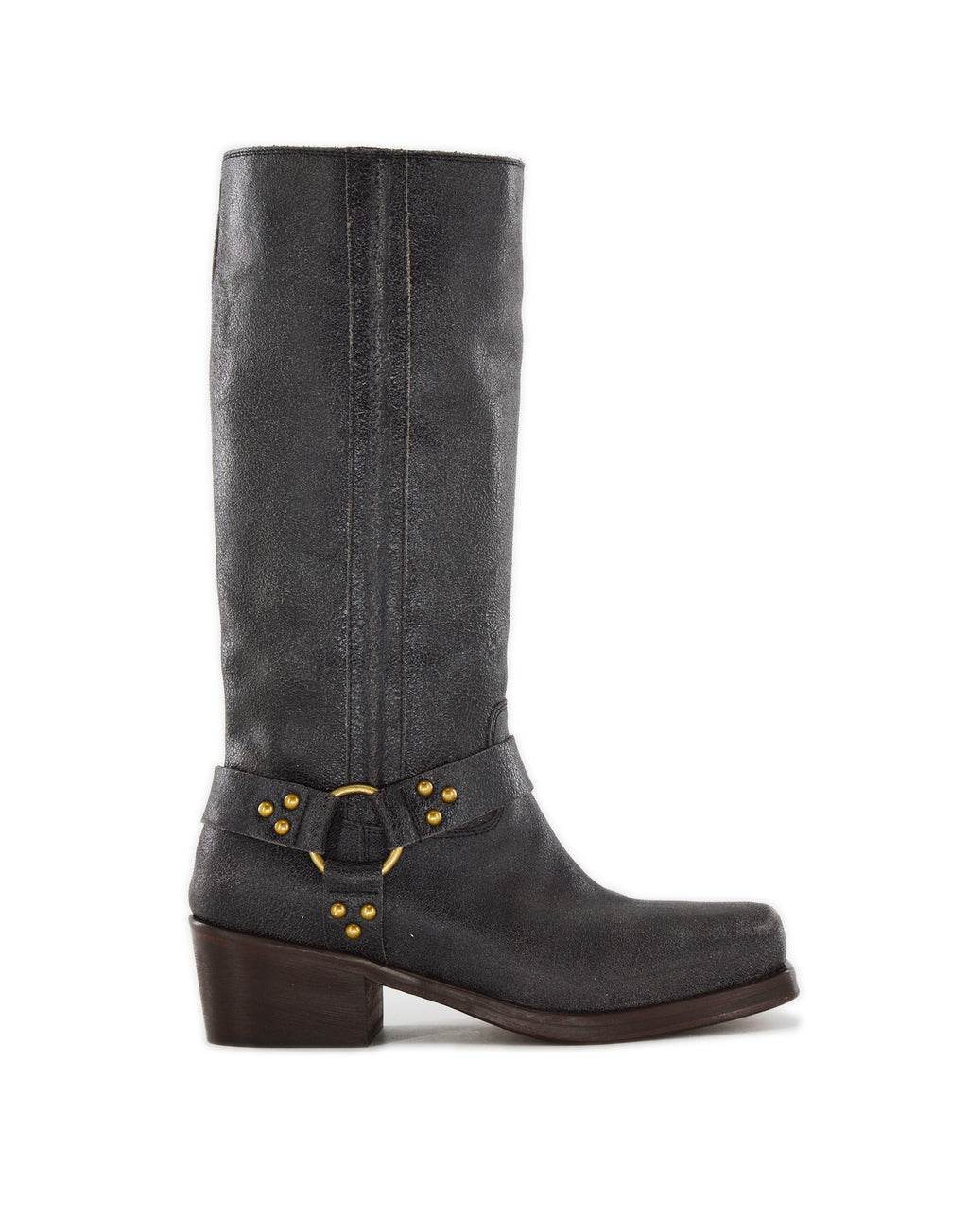 DOUUOD Stivali Biker Katharine in Pelle Graffiata Testa di Moro