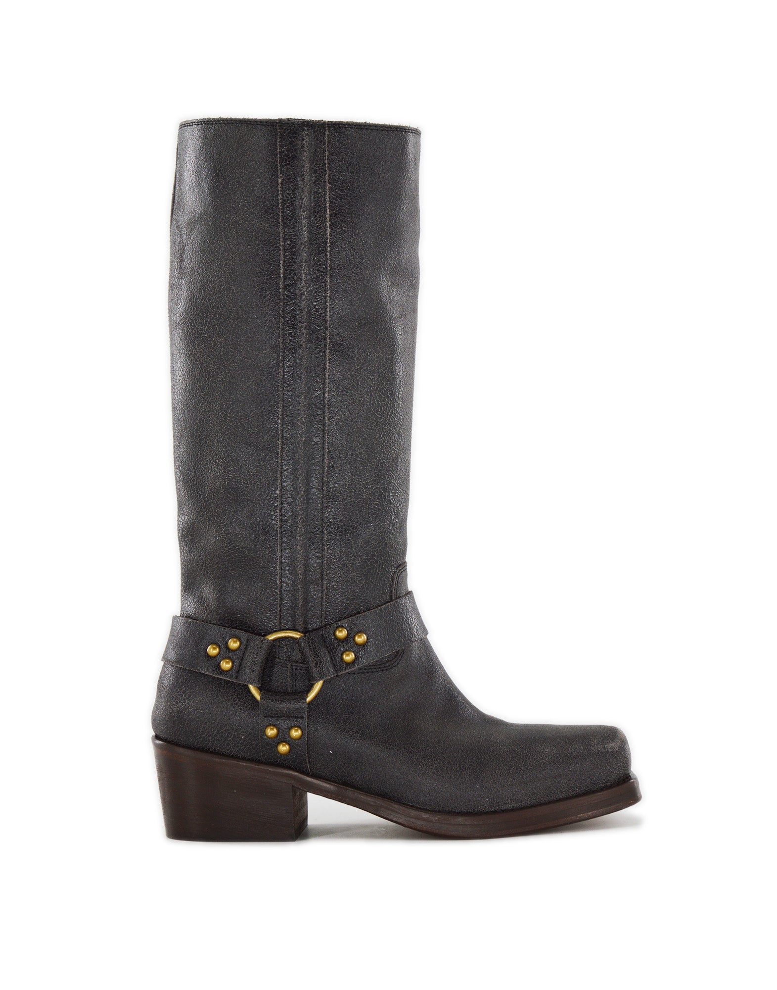 DOUUOD Stivali Biker Katharine in Pelle Graffiata Testa di Moro