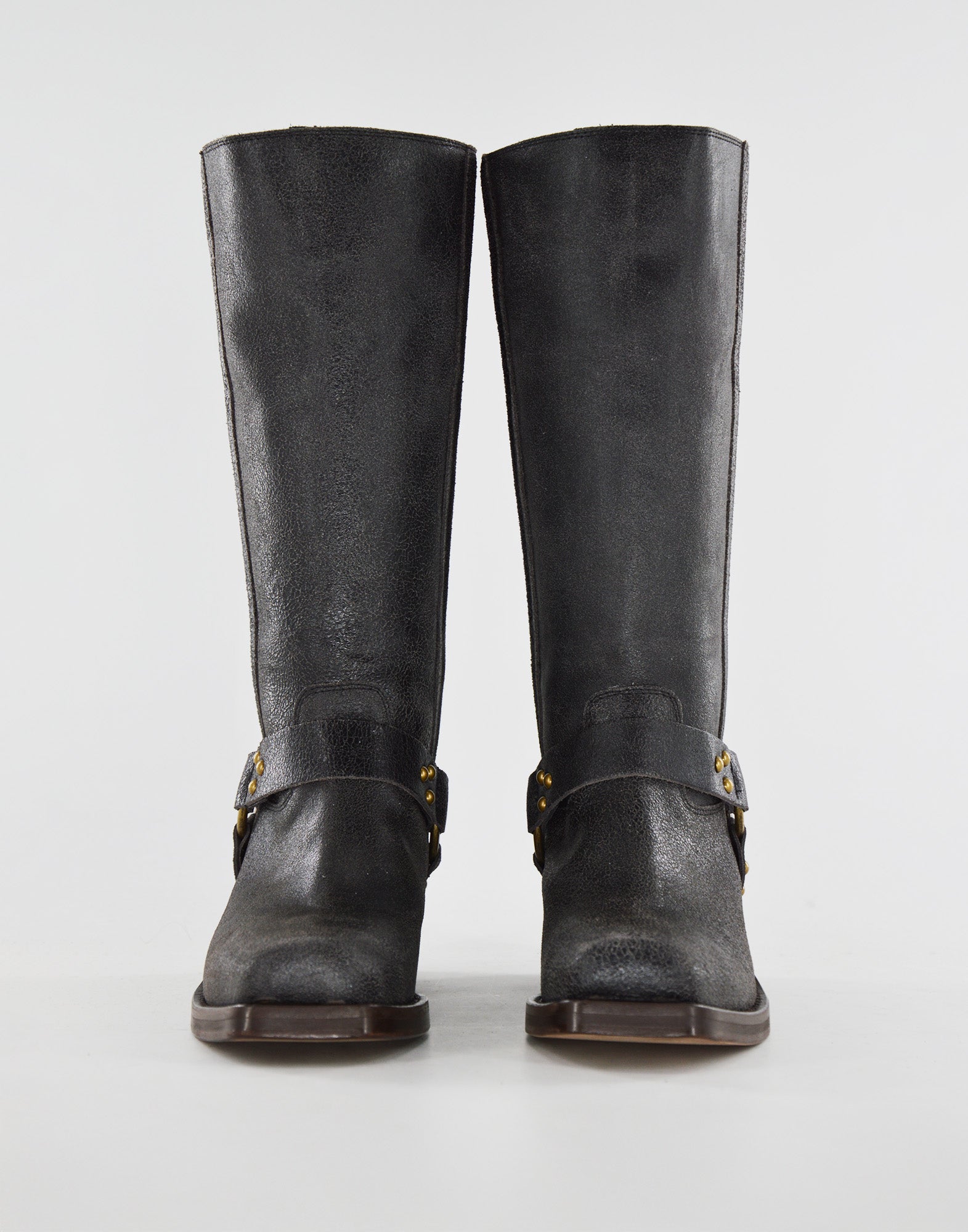 DOUUOD Stivali Biker Katharine in Pelle Graffiata Testa di Moro